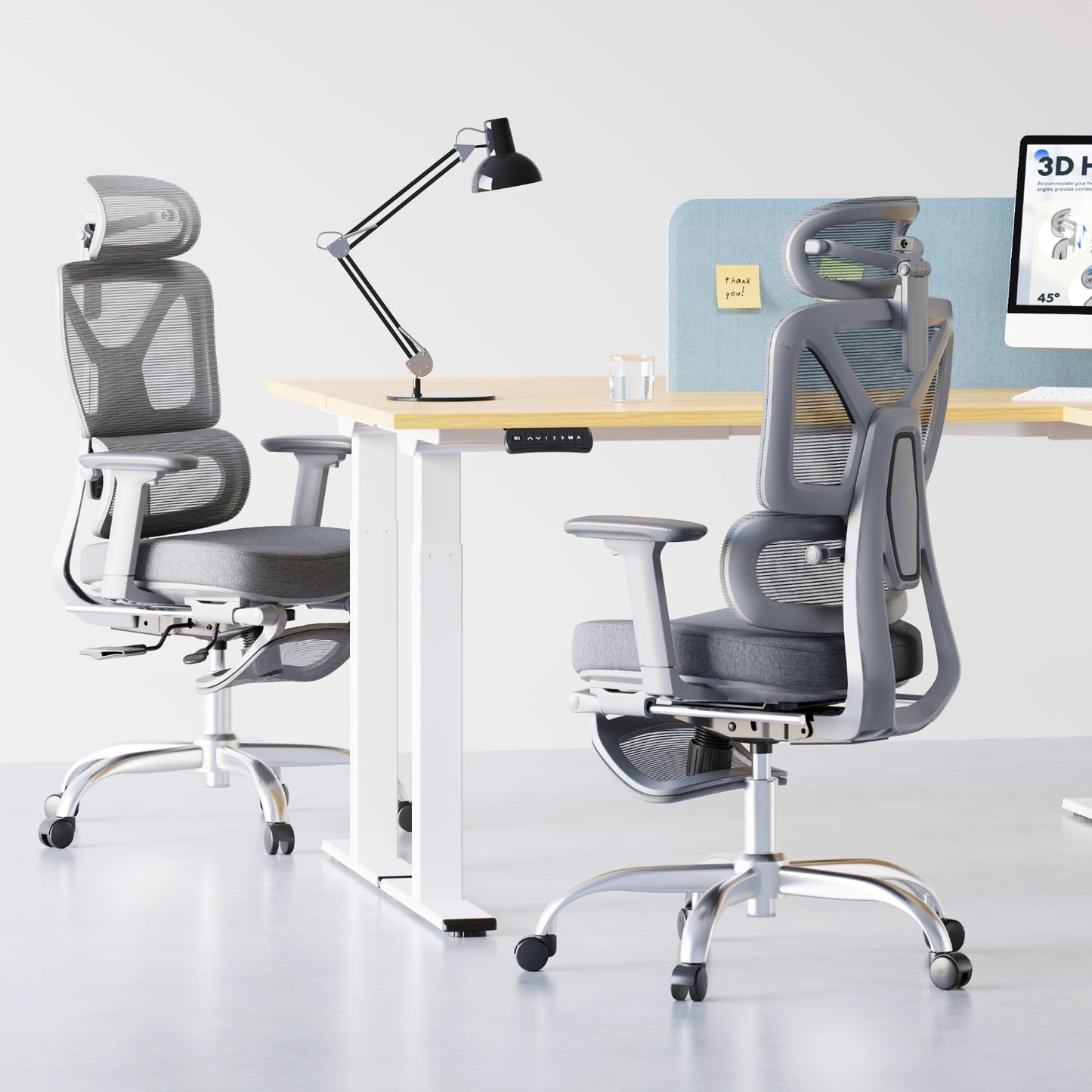 FLEXISPOT ErgoX Premium Ergonomic Office Chair with Footrest- Adjustable 3D Armrests, Dynamic Lumbar Support, Recline & Tilt Function, Mesh Seat, for Home & Office Use,Light Grey Foam