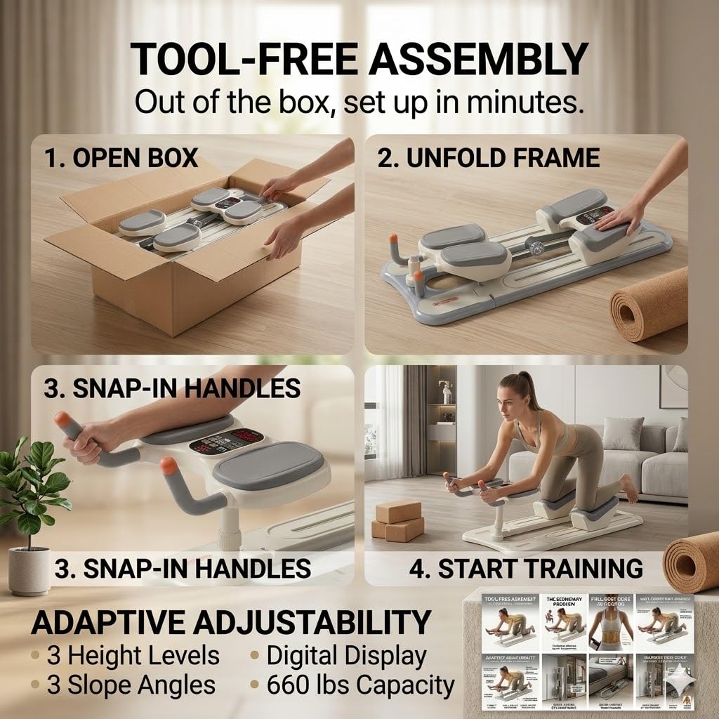 Crawling Training Machine Noiseless Spine Twist & Stretch Trainer Effective Waist & Spine Workout, 3 Adjustable Height LED Counter 230kg Capacity,Detachable,for Full-Body WorkoutWhite,57 in