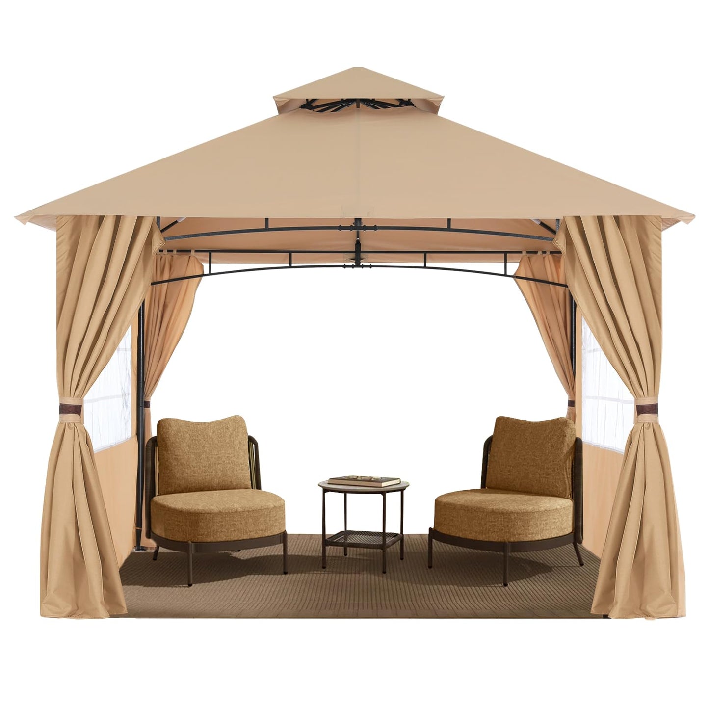 MASTERCANOPY Patio Gazebo Steel Frame Outdoor Gazebo with Windows Curtains (9x9, Beige)