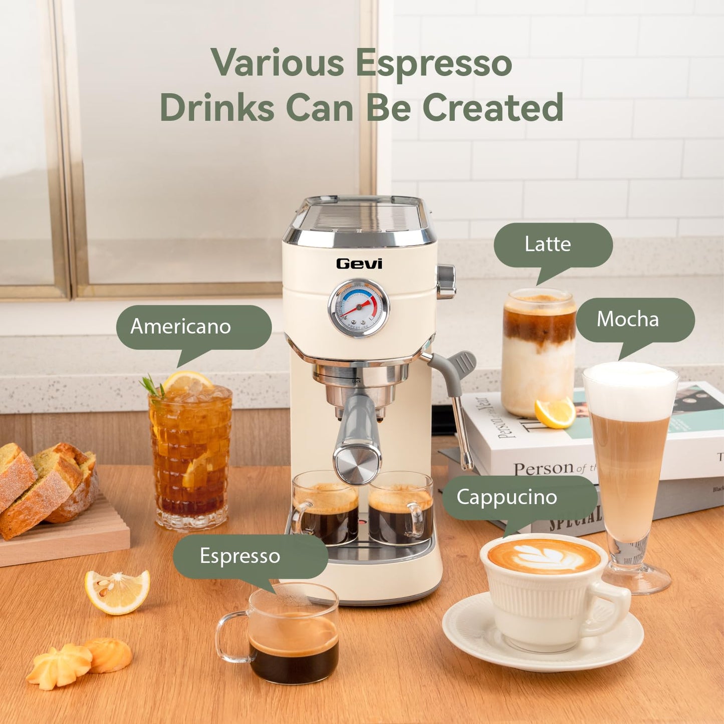 Gevi Espresso Machine 20 Bar with Grinder, Professional Espresso Maker with 35 Precise Grind Settings Burr Coffee Grinders Combos, Super-Automatic Espresso Machines, Ideal for Coffee Lover