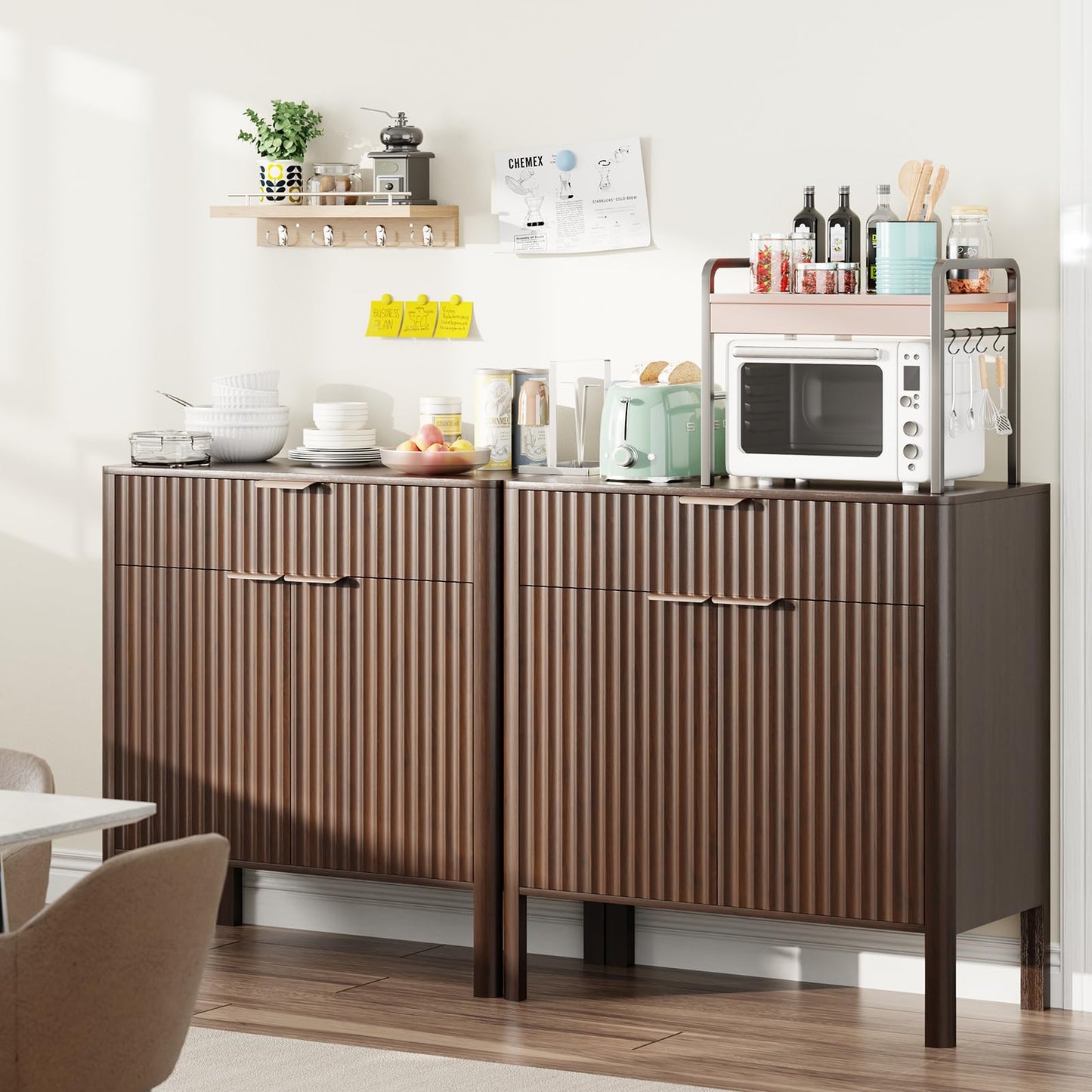 CozyMine Fluted Buffet Cabinet Accent with Doors & Drawer 31" Walnut