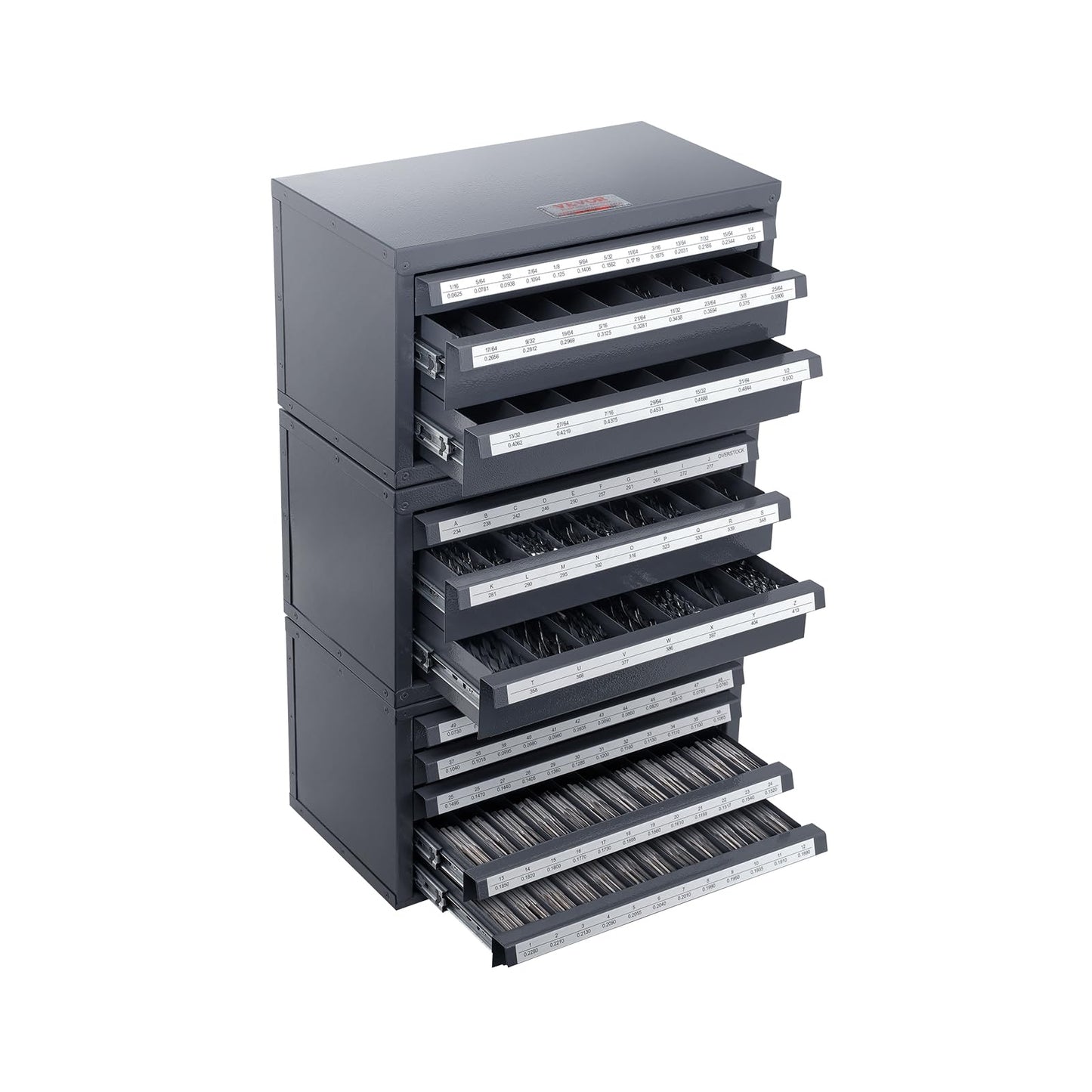 VEVOR Drill Bit Dispenser Cabinet Set, Three-Drawer for 1/16" to 1/2" & Letter Sizes A to Z, Five-Drawer Drill Bit Organizer for Wire Gauge Sizes #1 to #60, 3 Pieces