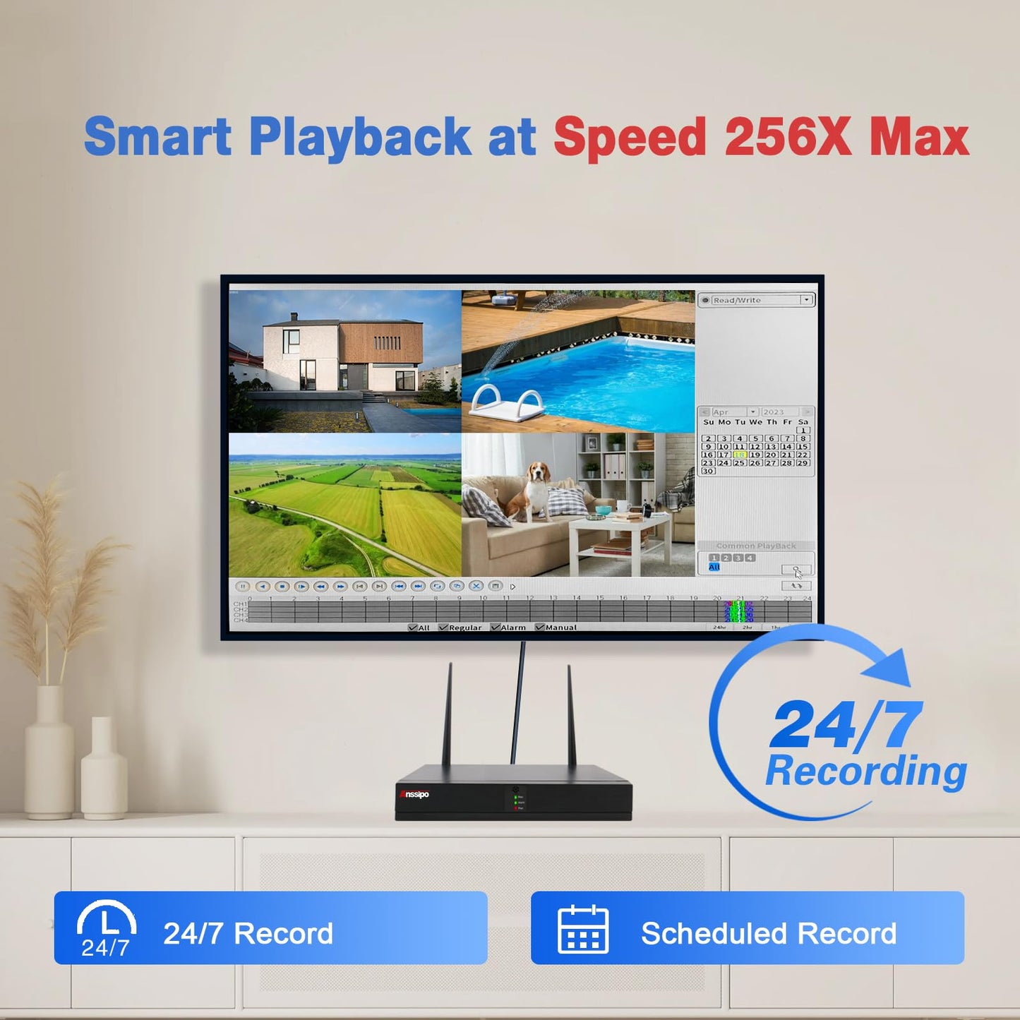 4K Home Security Camera System, 8pcs 5MP Corded Power WiFi Surveillance Cameras Indoor Outdoor with One-Way Audio, Motion Detection, Night Vision, H.265+ 8CH Wireless WiFi NVR, NO Hard Drive