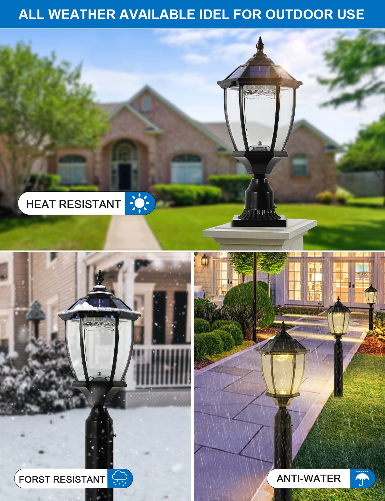 GYDZ Solar Outdoor Lamp Post Light, Dusk to Dawn, Waterproof, Aluminum, Black, Model 6531SE-BLACK, Ideal for Porch and Pathway