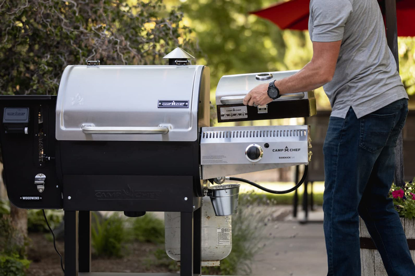 Camp Chef Sidekick Sear - Includes BBQ Box for Pellet Grill - Accessory for Outdoor Cooking - Sear & Grill with Ease - 14" Cooking System Compatible, Silver