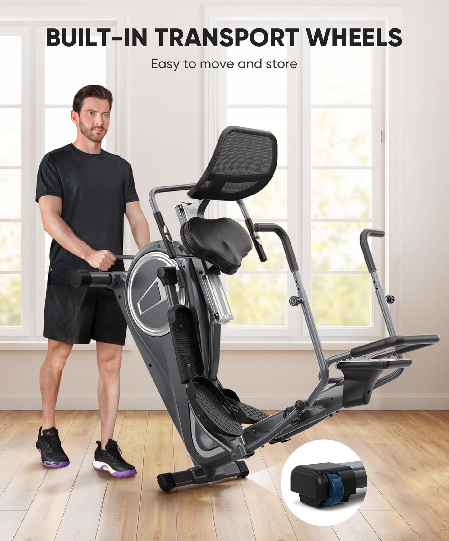 Dripex Recumbent Exercise Bike for Home, 2-in-1 Recumbent Stationary Bikes for Seniors Adults Elliptical Machine for home, 15.8" Stride, Adjustable Seat, Pulse Sensors, Supports 330LBS (Grey)