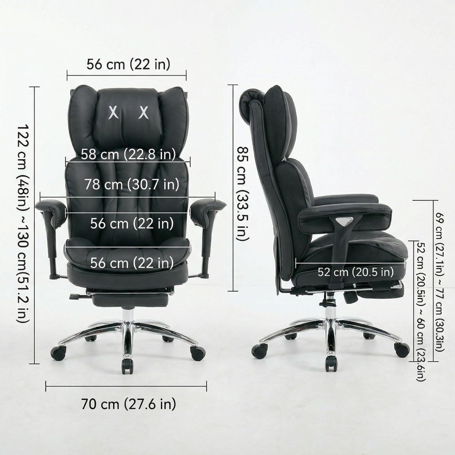 Efomao Big and Tall Office Chair 400lbs Capacity, Executive High Back Chair with 3-Angle Locking Recline and Footrest, Wide Double Padded Desk Chair for Home Office, Metal Frame, Black