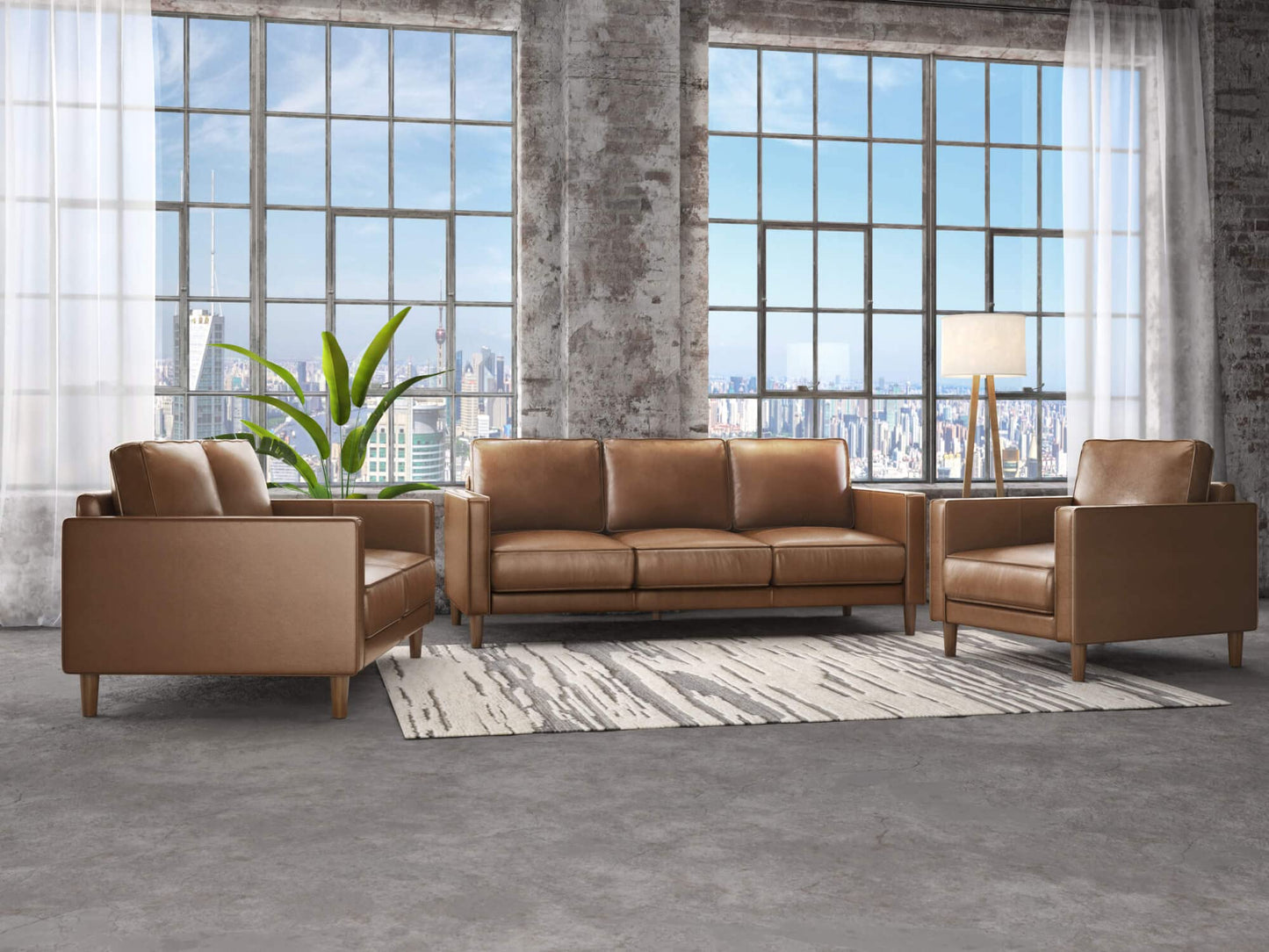 Sunset Trading Prelude 55" Wide Top Grain Leather Chestnut Brown | Mid Century Modern Small Couch Loveseat, Space Seating (SU-PR15070-86-200E)
