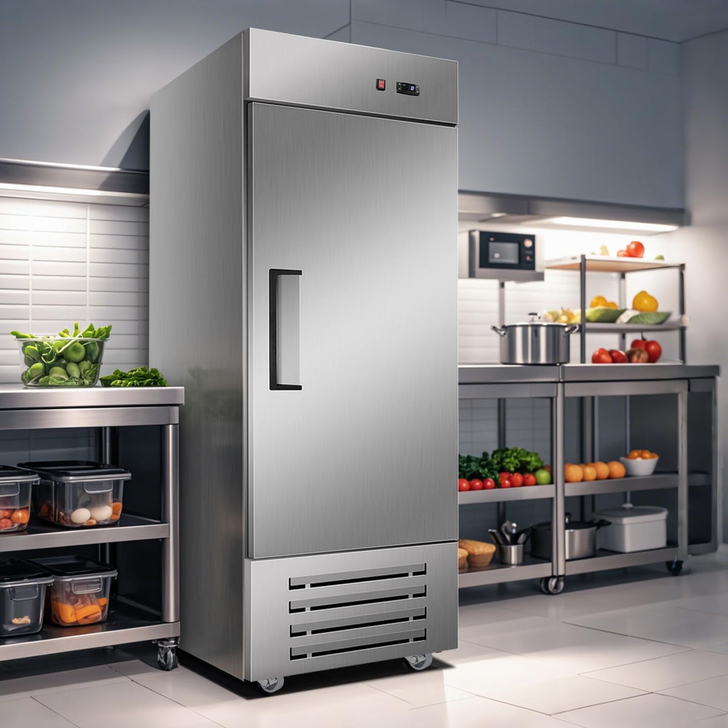 Tylza 27.5" Commercial Reach-in Freezer, Fan Cooling, Solid Stainless Steel Single Door, 530.6L