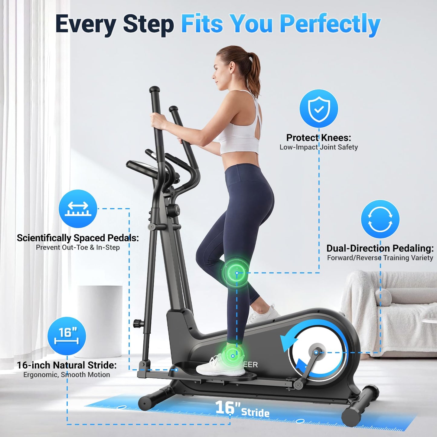 ANCHEER Elliptical Exercise Machine, Elliptical Trainer for Home Gym, Exercise Equipment 550Lbs Max Weight, Ultra-Silent Elliptical Machine, 16 Resistance Levels & Pulse Rate Grips (Black & Silver)