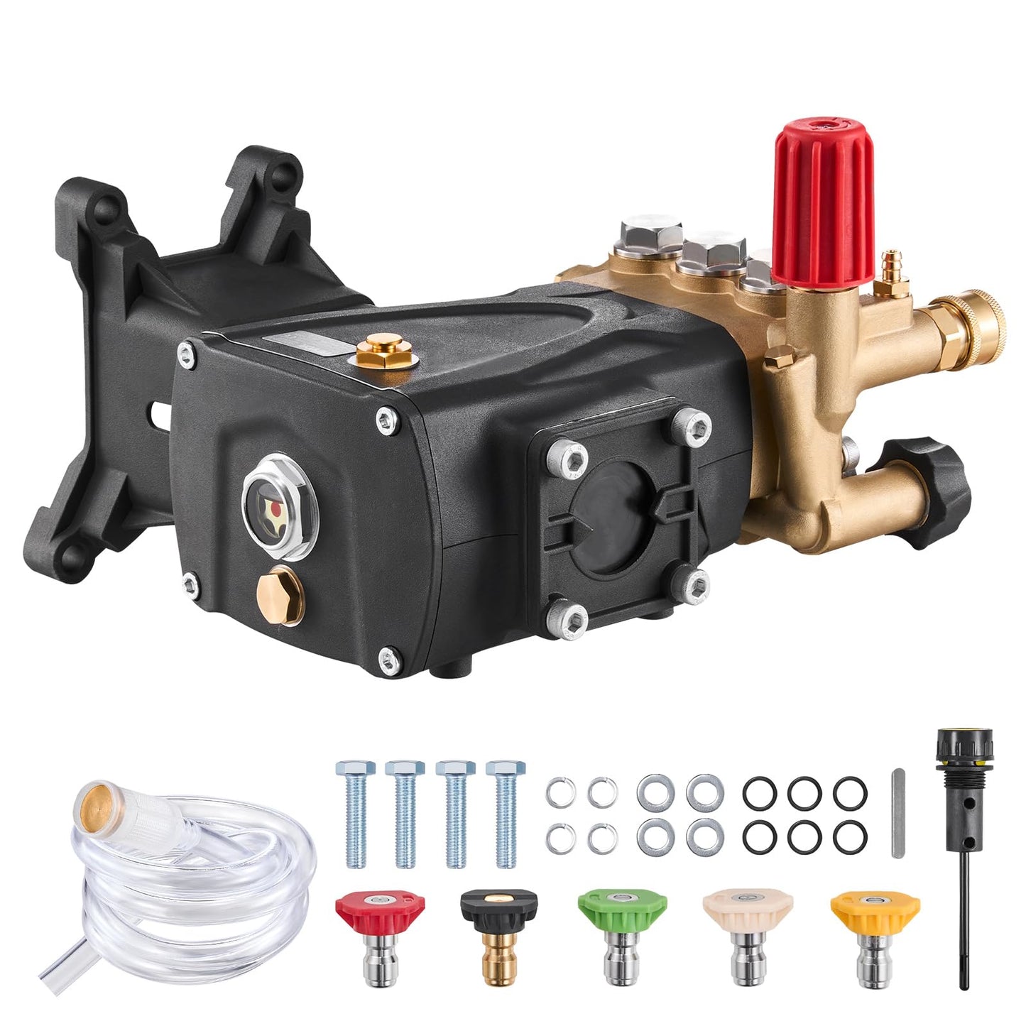 VEVOR Pressure Washer Pump, 1" Shaft Horizontal Triplex Plunger, 4000 PSI, 4.0GPM, Replacement Power Washer Pumps Kit with 5 Nozzles, Compatible with Simpson MorFlex 40224, 40225, 40226, Santoprene