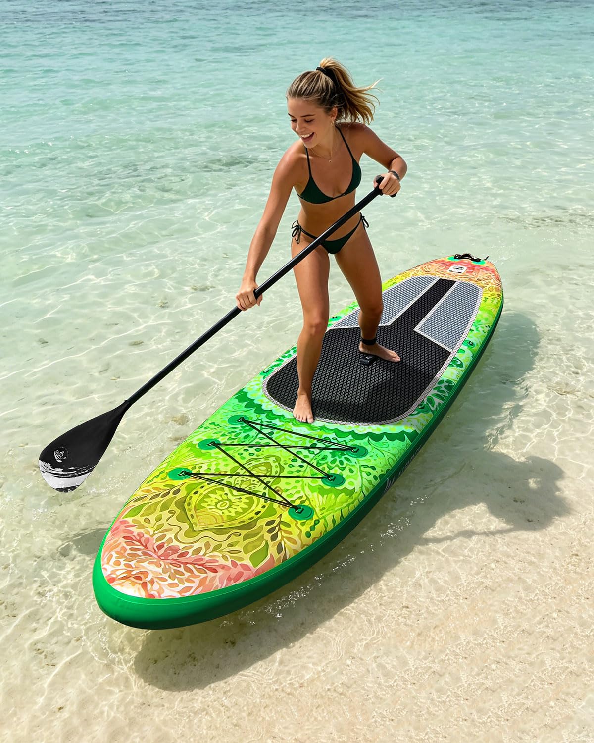 AISUNSS Inflatable Stand Up Paddle Board, 10'6"×33"×6" Extra Wide Stable SUP Board for Adults, Non-Slip Deck ISUP with High-Tracking Center Fin, Complete Paddleboard Kit (Green Meditation)