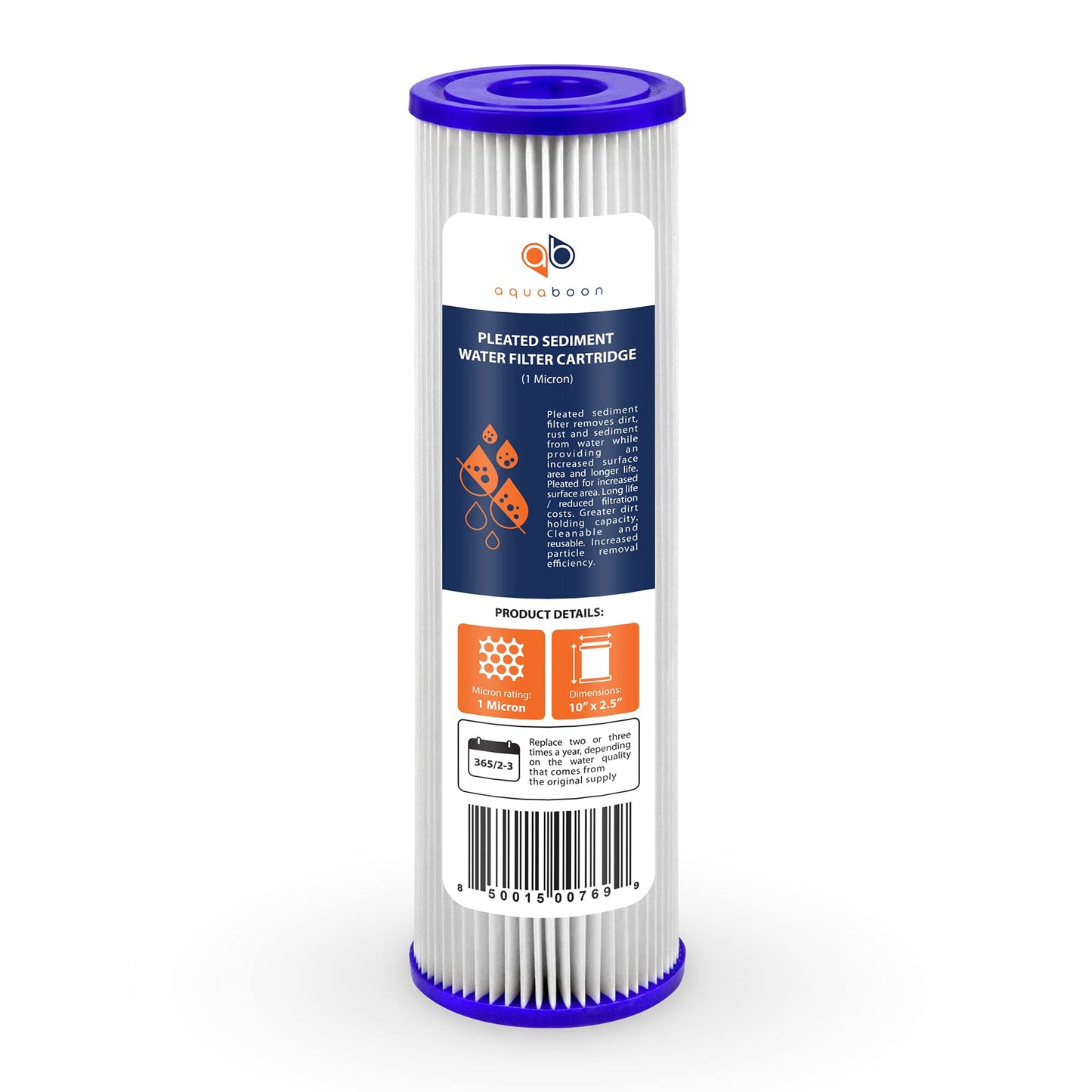 Aquaboon 1 Micron Pleated Water Filter 10 x 2.5 - Whole House Sediment Filter Replacement Cartridge Compatible with WFPFC3002, WHKF-WHPL, 50-Pack