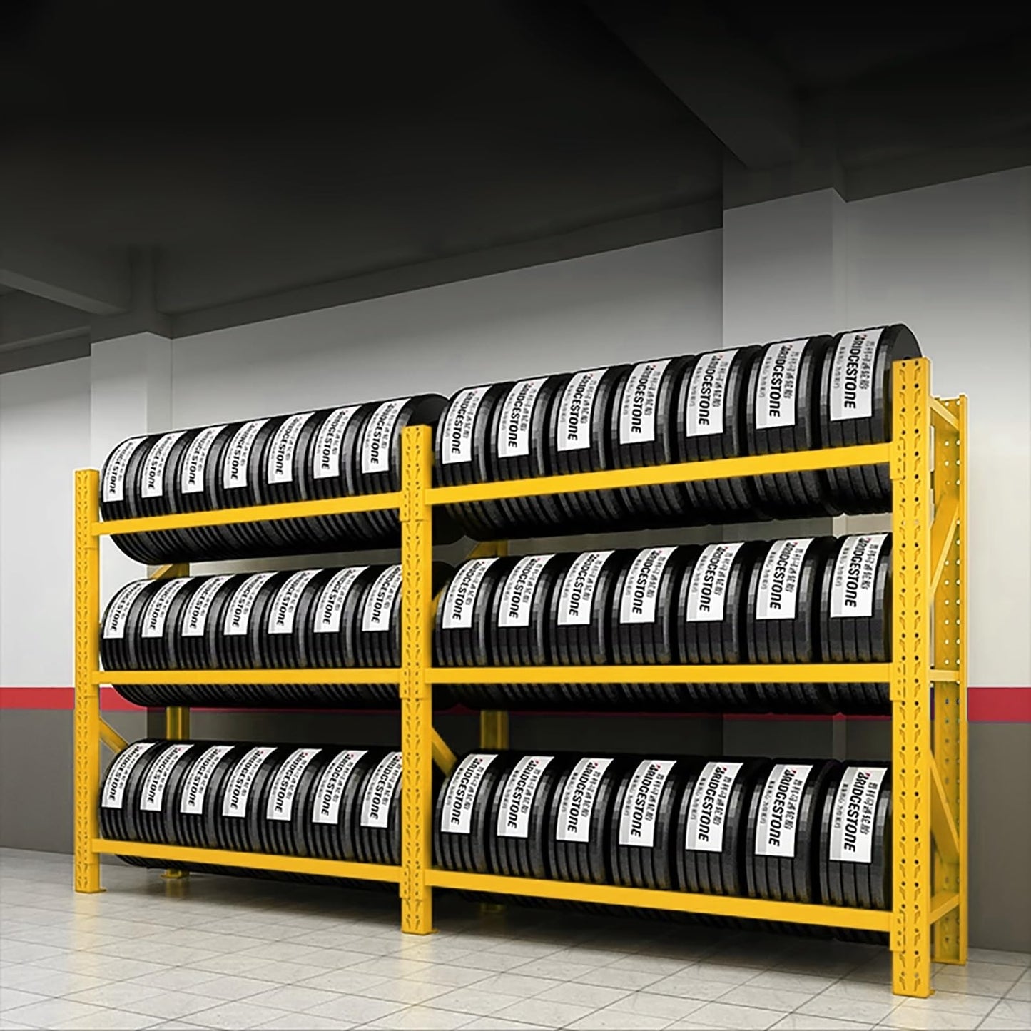 AOCDNEK Heavy Duty Tire Storage Rack, Steel, 1100lb,Load Capacity, Height Adjustable,for Auto Repair Shops Garages(Yellow,59x19.6x78.7in)