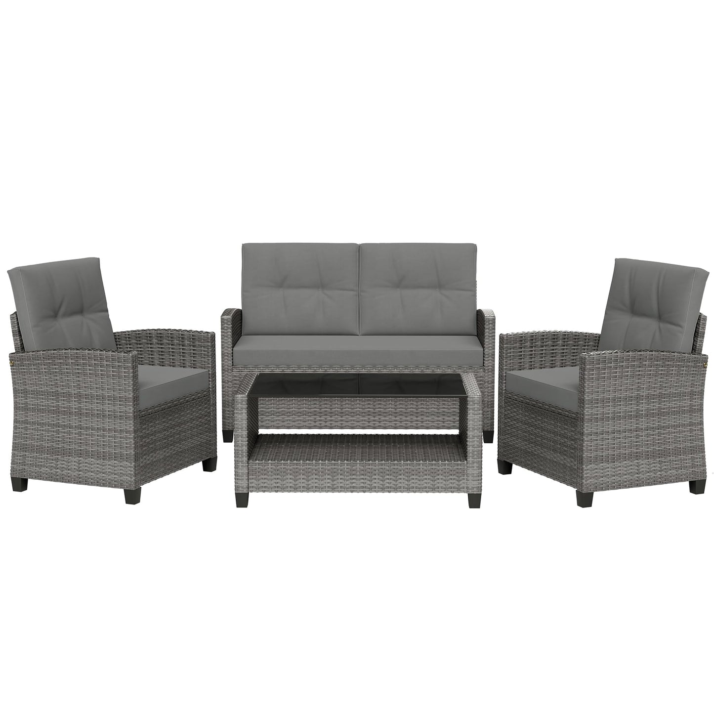 Shintenchi 4 Piece Patio Furniture Set, Outdoor Rattan Conversation Set with Coffee Table, Outside Wicker Sectional Sofa Couch with Cushion, Gray
