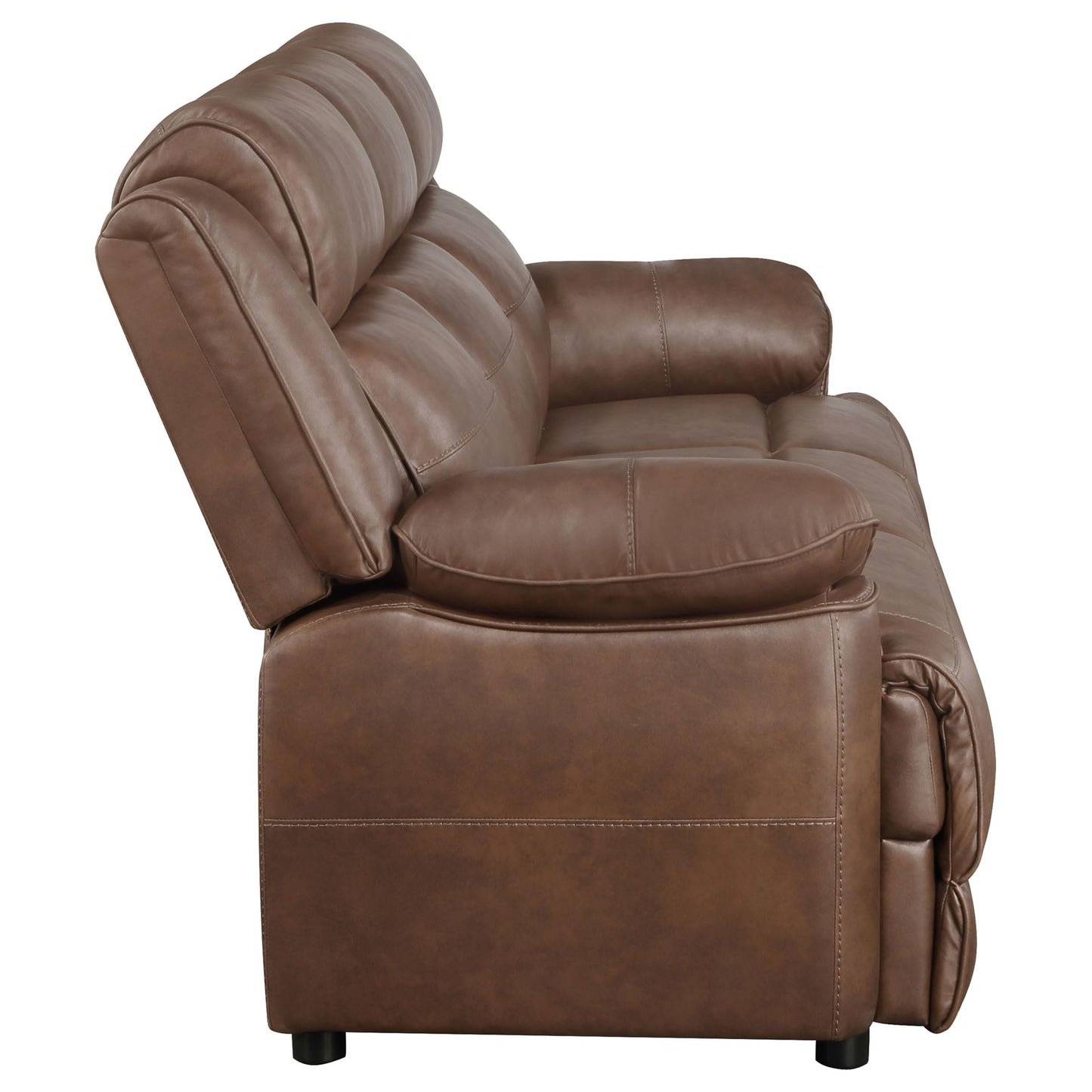 Coaster Home Furnishings - Ellington - Upholstered 3-Seater Sofa with Padded Arm, Faux Leather Upholstery, Pocket Coil Seating and Full Foam Cushions - Transitional - Living Room - Dark Brown - 508281