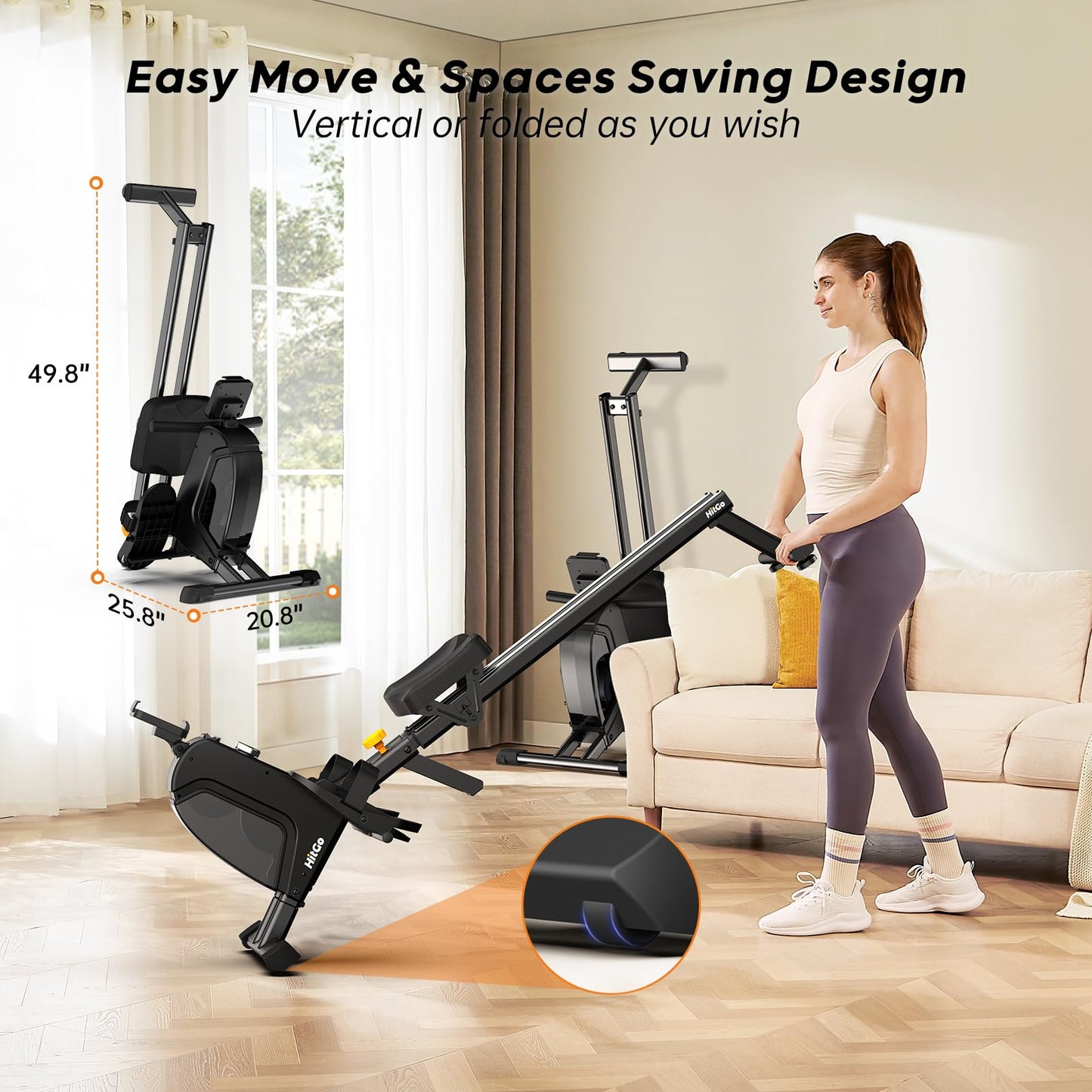 Magnetic Rowing Machines for Home - 32-Level Adjustable Quiet Resistance, Foldable Rower Machine, Dual Slide Rail with Max 350lbs Weight Capacity, App Support for Beginners to Athletes Home Gym