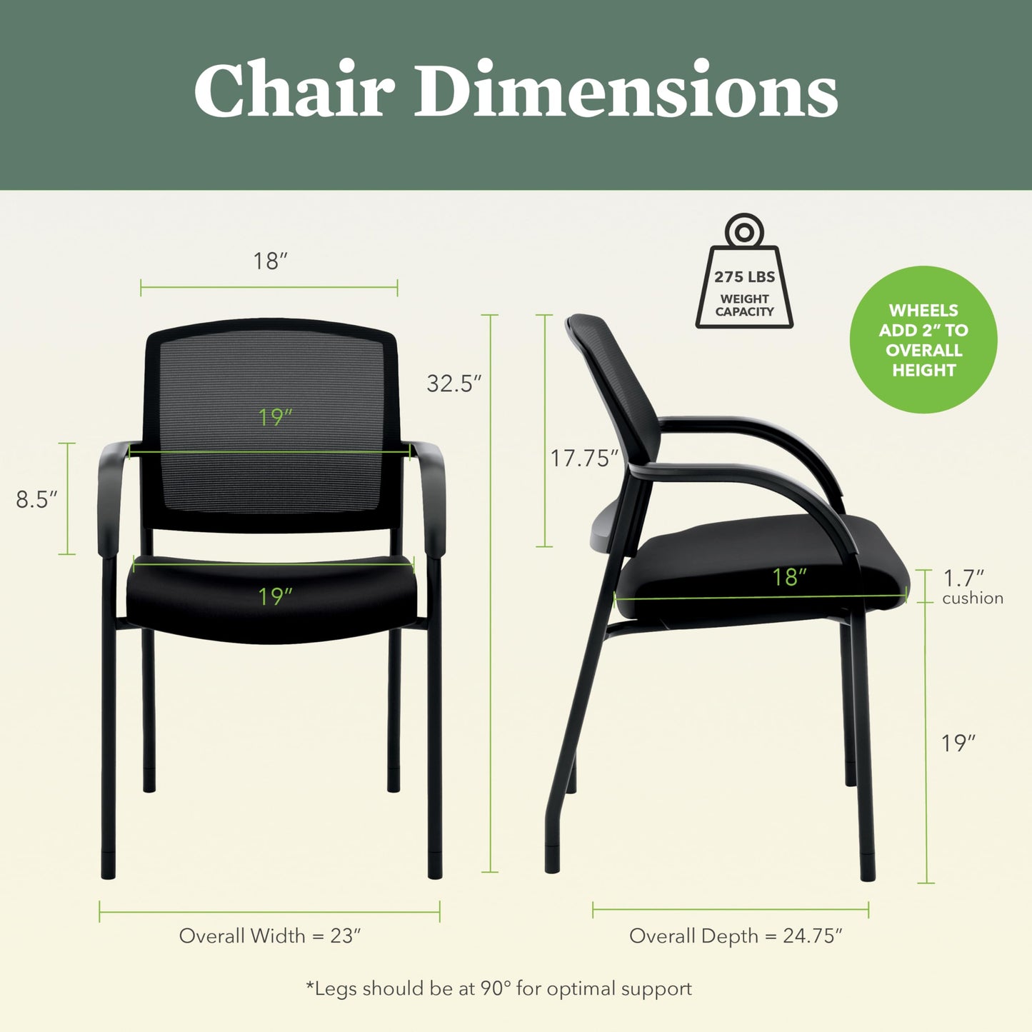 HON Lota Mesh Office Chair with Arms and Casters, Guest and Conference Desk Chair for Reception Areas, Waiting Rooms, and Offices, Fabric Seat, Stackable Design, Black