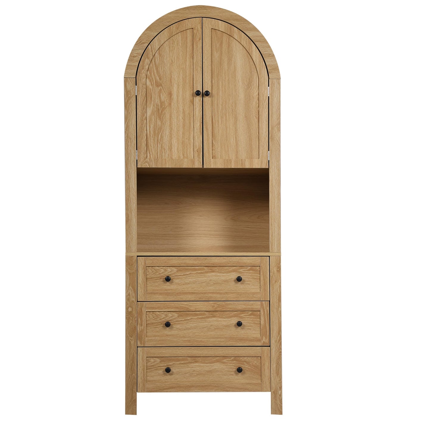 Bifins 71” Tall Arched Storage Cabinet with Drawer,Farmhouse Arched Bookcase with Door,Freestanding Arch Tall Pantry with Countertop for Kitchen Living Room (Natrual, 71inch)