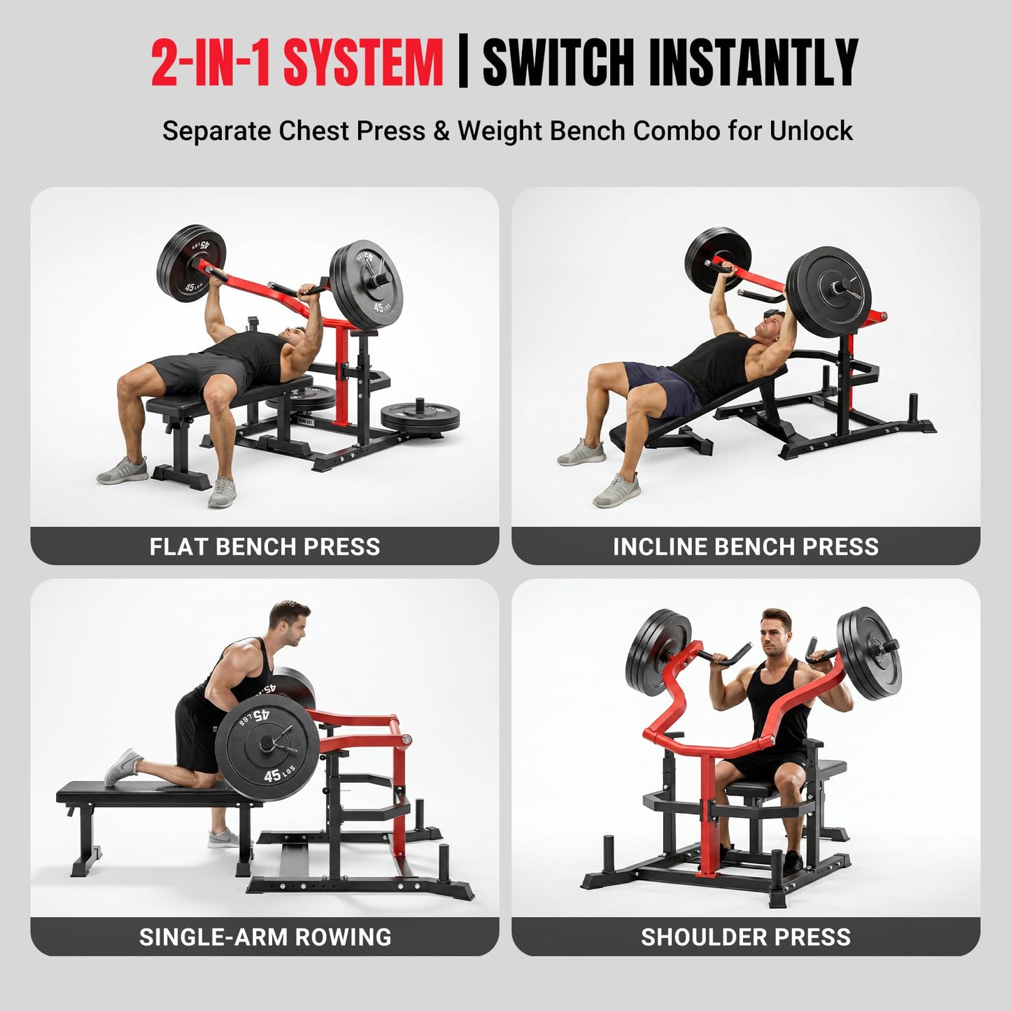 YOLEO Chest Press Machine, 1100LBS Bench Press Machine with Separate Press Station & Adjustable Weight Bench, Independent Converging Arms