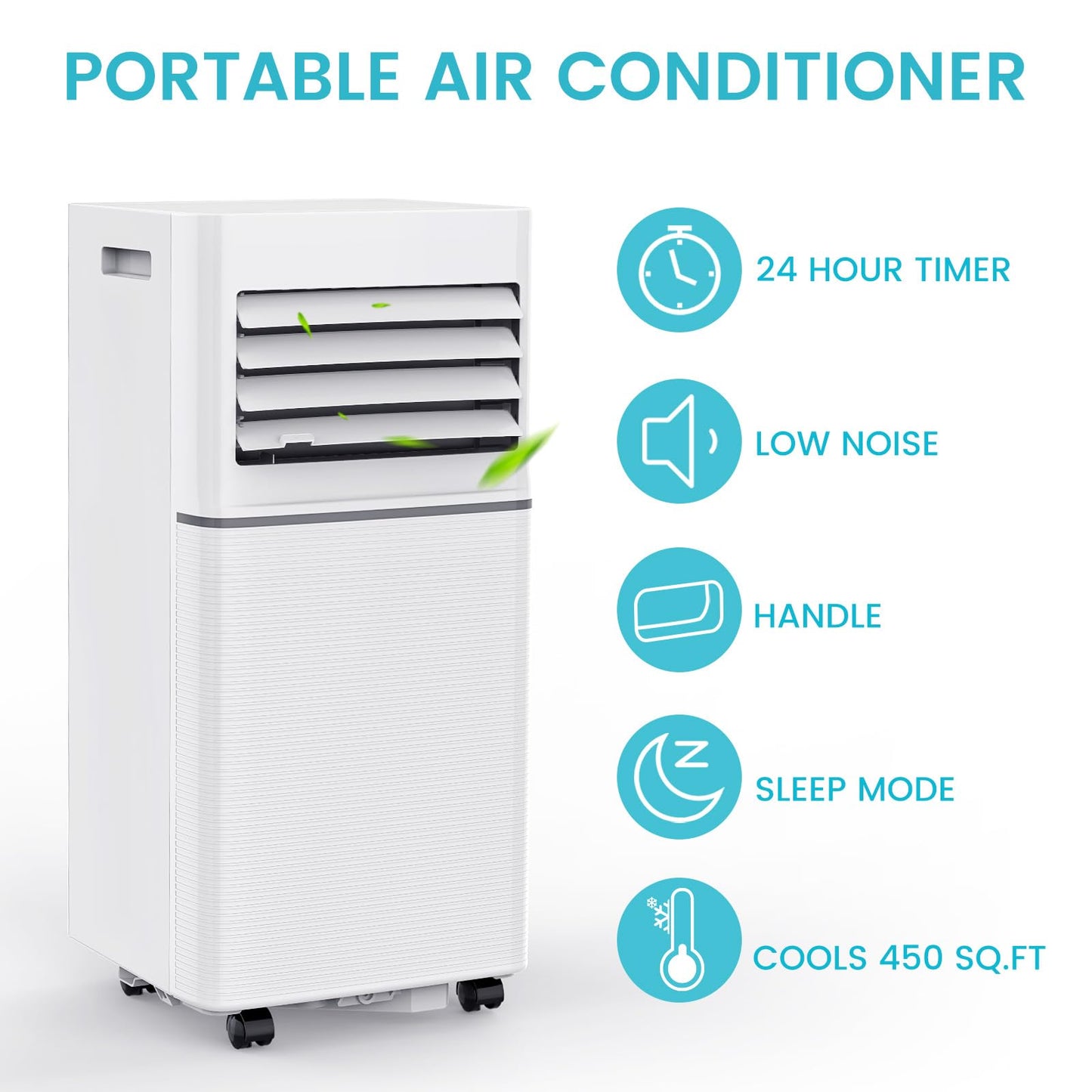 Electactic 10,050 BTU Portable Air Conditioner, 3-in-1 AC Cooler Dehumidifier Fan with LED Display, Remote Control, Quiet, Sleep Mode, 360ยฐ Casters, Window Kit for Room Office Apartment