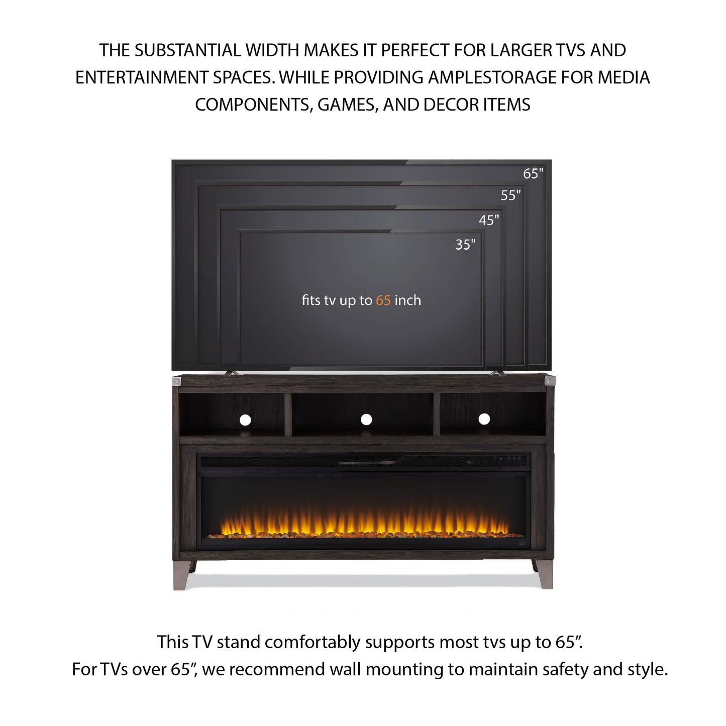 Signature Design by Ashley Todoe Industrial 65" TV Stand with Electric Fireplace for TVs up to 74", Gray