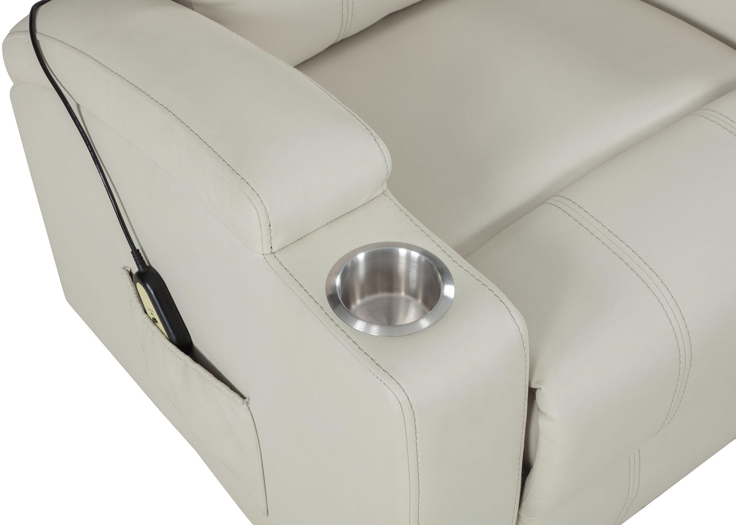 Coaster Home Furnishings - Armstrong - Wood - Power Lift Massage Recliner with Channel Tufting, Wired Remote, Cup Holders and Side Storage Pockets - Living Room - Ivory - 609477P