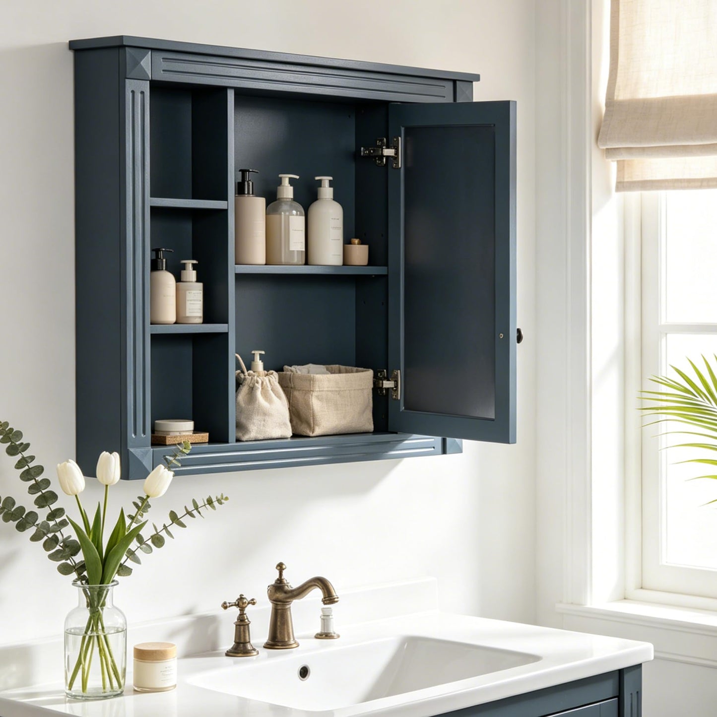 NBEETISM 35 Inch Medicine Cabinet with Mirror, Wall Mount Bathroom Storage Cabinet, Over Toilet Organizer with Adjustable and Open Shelves for Home Decor