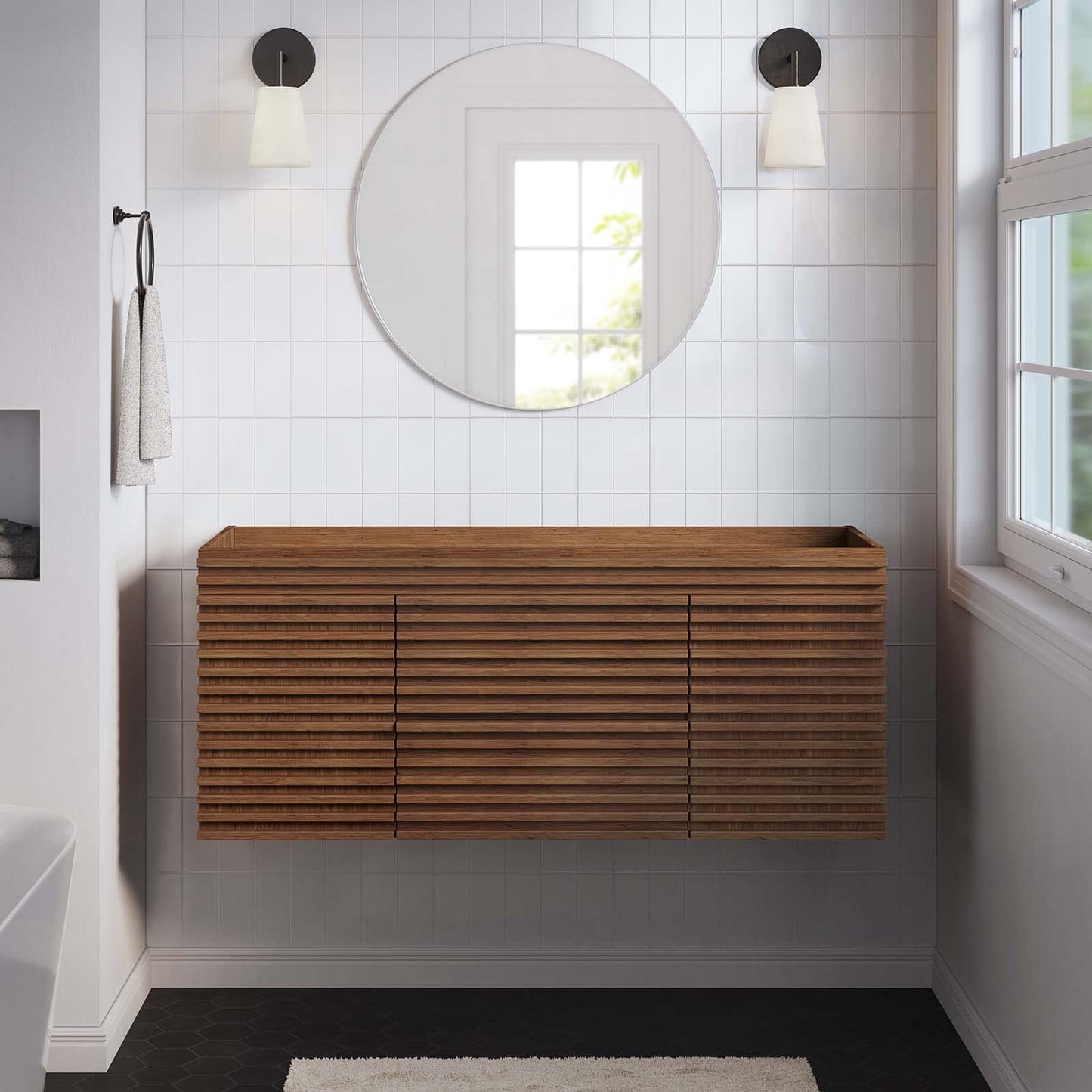 Modway Render 48" Single Sink Compatible (Not Included) Bathroom Vanity Cabinet in Walnut