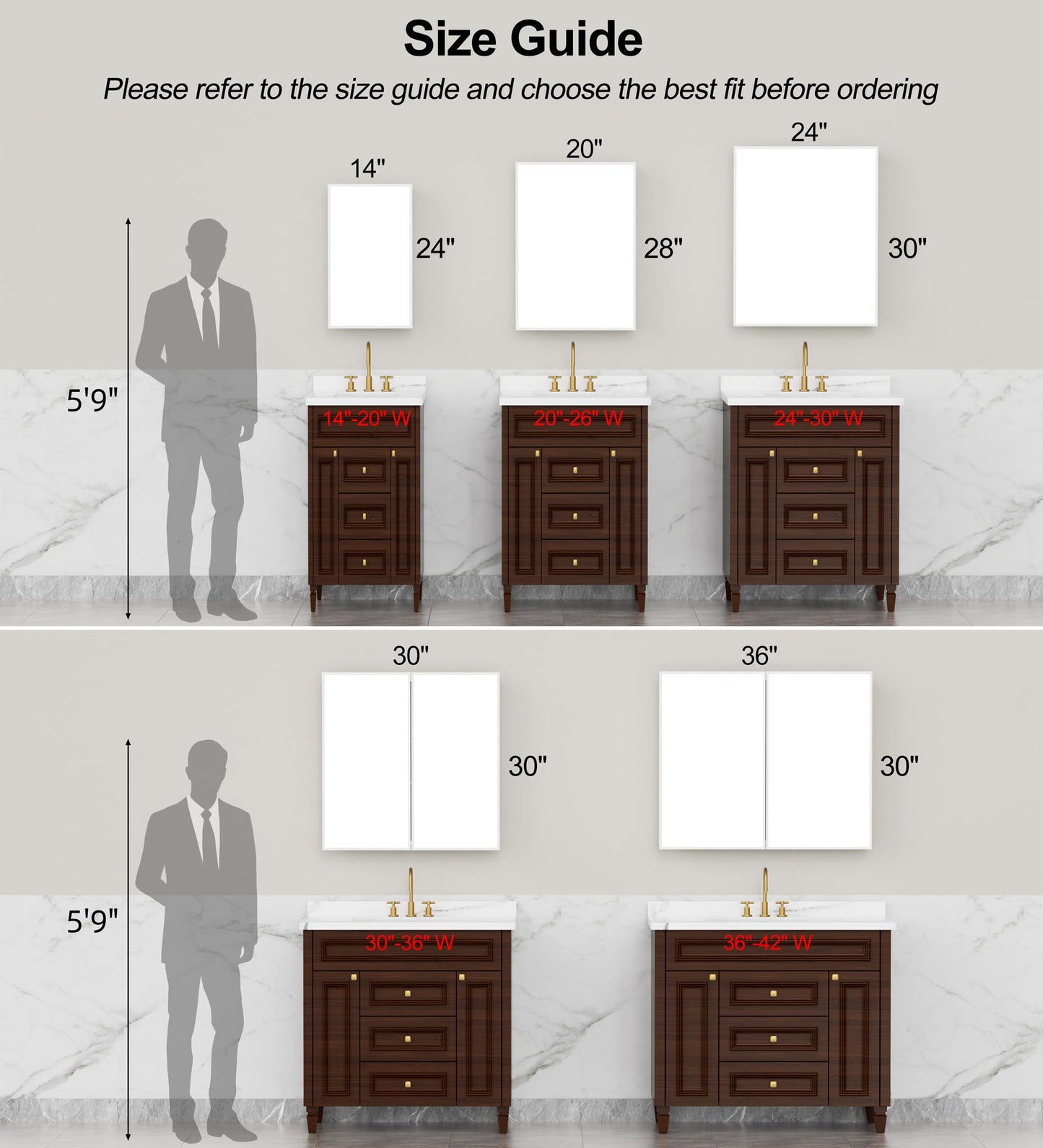 Buruis 24" x 30" Framed Medicine Cabinet with Mirror, Recessed or Wall Mounted Bathroom Cabinet, Adjustable Tempered Glass Shelves, Left/Right Open Reversible, No Assembly Required, Black