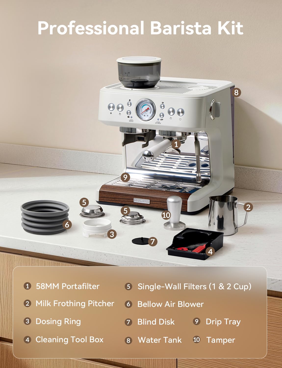 COUPLUX Espresso Machine with Grinder, 58MM Café (2026 UPGRADED) Espresso Machine with Anti-Static Grinder/Milk Steam Wand 15 Bar Espresso Coffee Machines For Home Cappuccino & Latte Stainless Steel