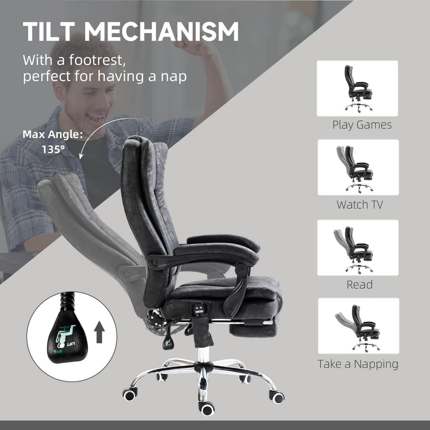 Vinsetto 6 Point Vibration Massage Office Chair, High Back Computer Chair with Heat, Adjustable Height, Reclining Backrest and Retractable Footrest, Black