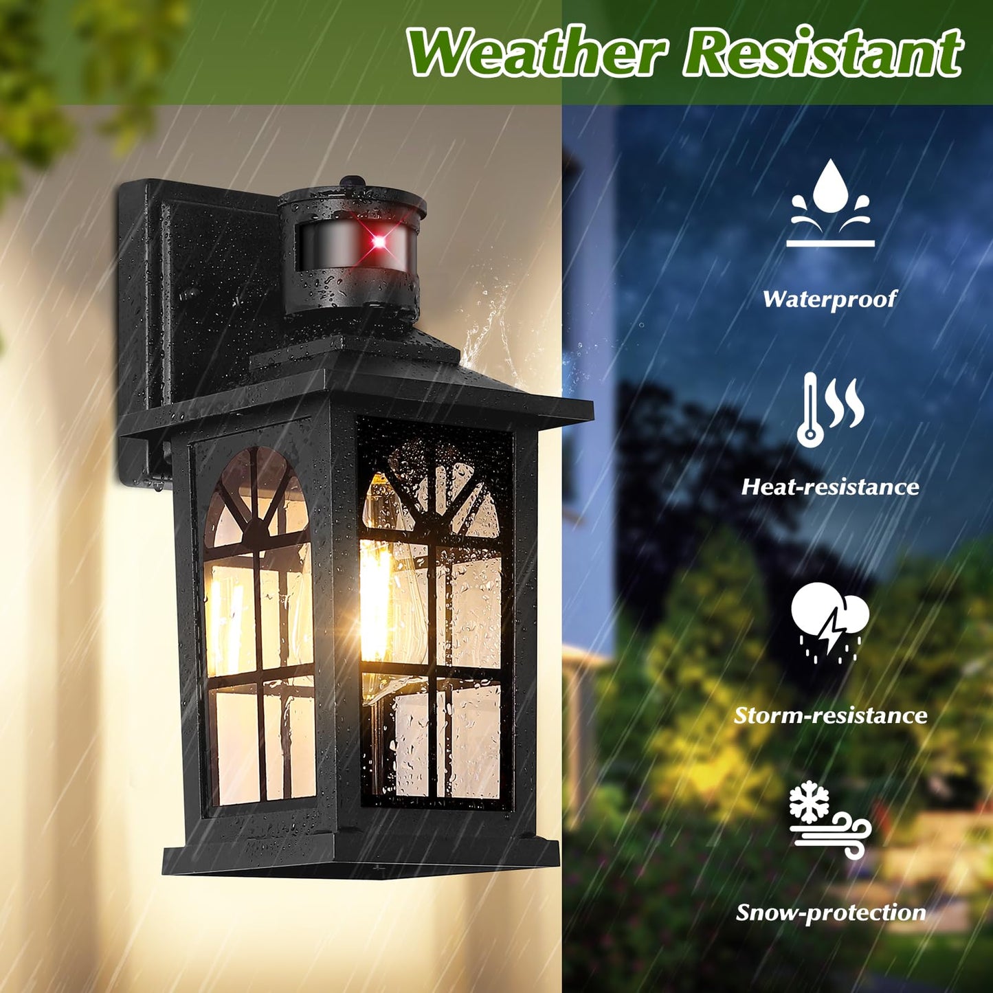 BesLowe 2-Pack Motion Sensor Outdoor Wall Lights, Black, Aluminum, 12.6in Sconces, Dusk to Dawn, 3 Lighting Modes, Model 1046AR-B