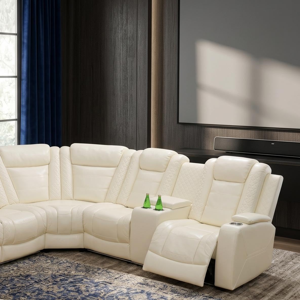 Trygoal Power Reclining Sectional Sofa Set, Modern L-Shaped Couch with Recliner, 4 Seat Power Reclining Sofa, Reclining Sectional Couches for Living Room, Home, Office, Leather, Off-White
