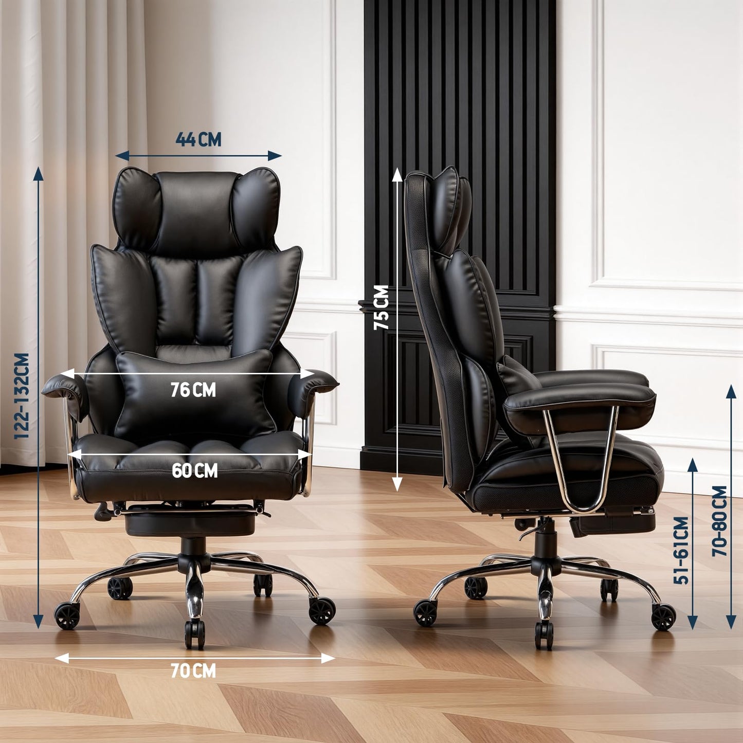 Efomao Big and Tall Office Chair 400lbs, Executive PU Leather Desk Chair with Footrest & Lumbar Support, Heavy Duty Computer Seating for Home, Black