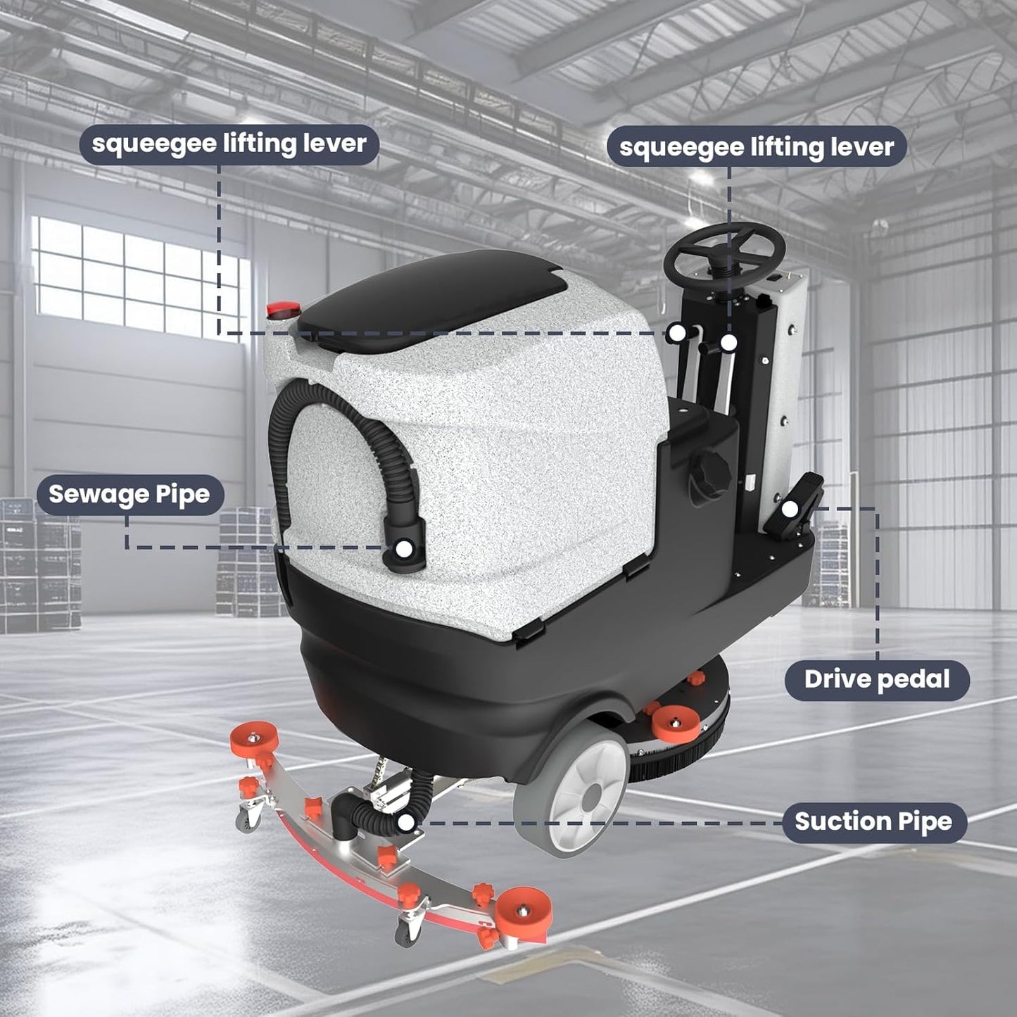 AIOLITH Micro Ride-On Floor Scrubber Dryer Kit, 22" Clean, 25 Gal, up to 55,000 ft²/h, Lithium Battery, Fast Charge, All Parts, Commercial Floor Cleaning for Daily Maintenance in Airport, Mall, School