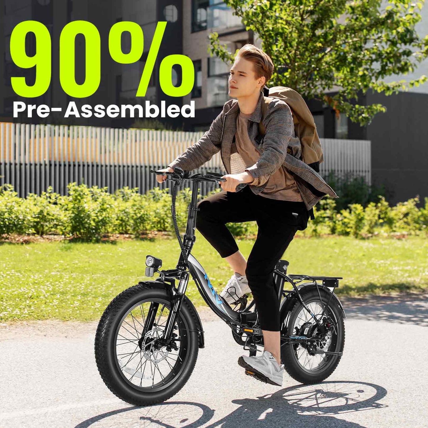 Vivi MT20UL Foldable Electric Bike 20" x3.0 Fat Tire Electric Bike with 48V 499.2WH Removable Battery, 750W, Up to 50 Miles EBike, 7-Speed, 19.8MPH, Cruise Control, SGS Certified to UL2849