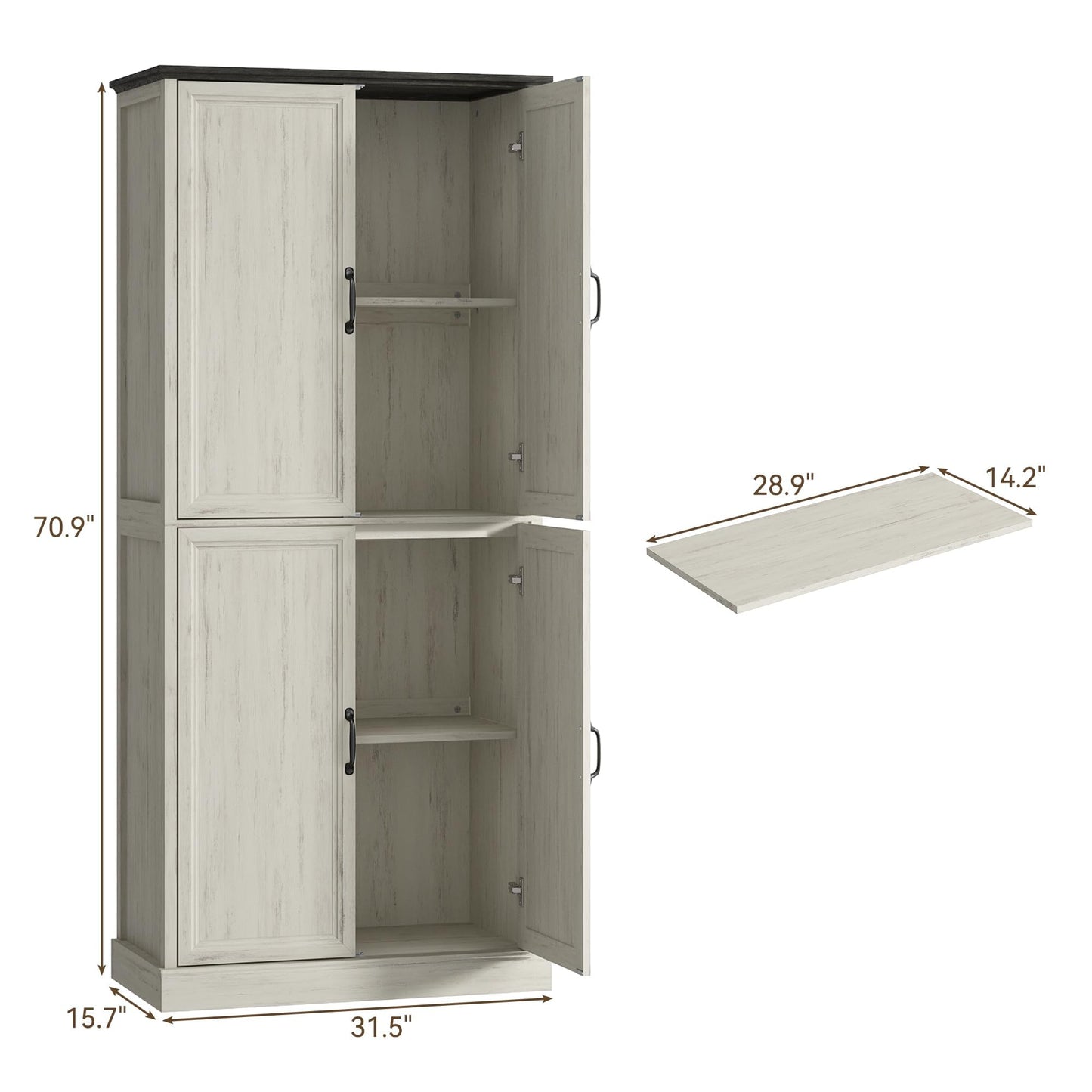 Tradare 71'' Tall Pantry Cabinet, Farmhouse Kitchen Pantry Storage Cabinet with Barn Door and Adjustable Shelves, Rustic White Wood Freestanding Cupboard for Kitchen, Dining Room