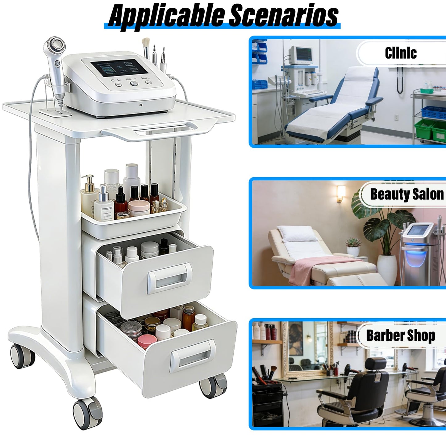 Medical Trolley Cart Mobile with Drawers, Hospital Ultrasound Cart with 4 Silent Swivel Wheels, Portable Medical Trolley Carts, 225 LBS Load, for Beauty, Salon, Clinic and Lab (White, Single Drawer)