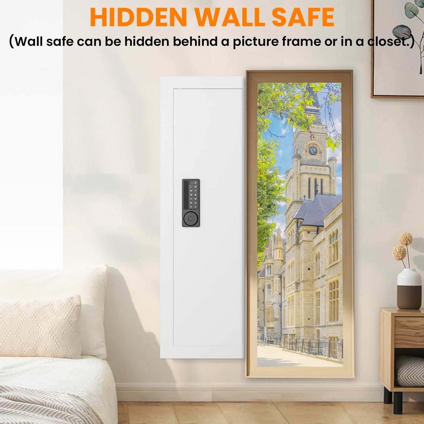 47.24" Wall Safe Between the Studs, Hidden Safe with Removable Pegboard, Wall Gun Safe with 3 Adjustable Shelves and Magnetic Slot (White-Digital)