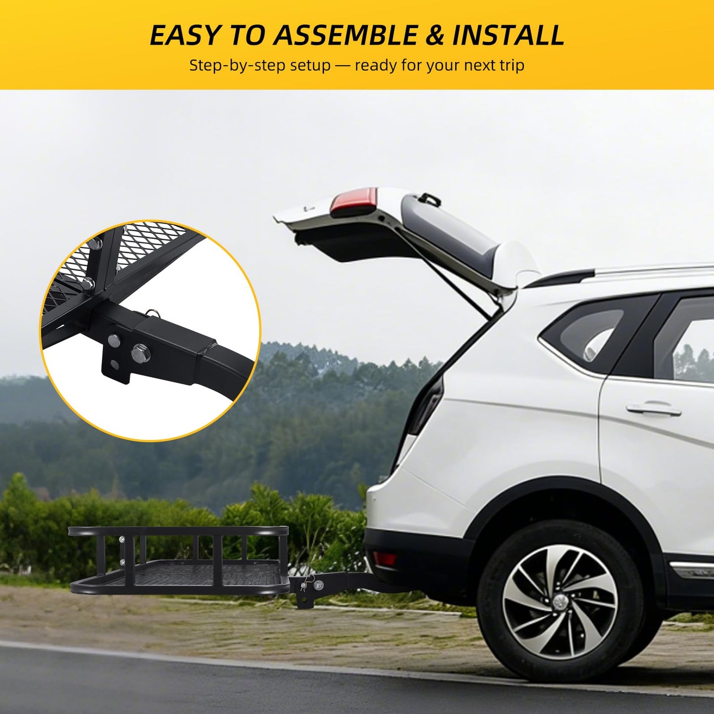 Hitch Cargo Carrier with Waterproof Bag, 60" x 20" x 6" Trailer Hitch Cargo Basket, 500 lbs Capacity Rear Luggage Rack with Cargo Net & Ratchet Straps, Fits 2" Hitch Receiver for SUV, Truck, Pickup