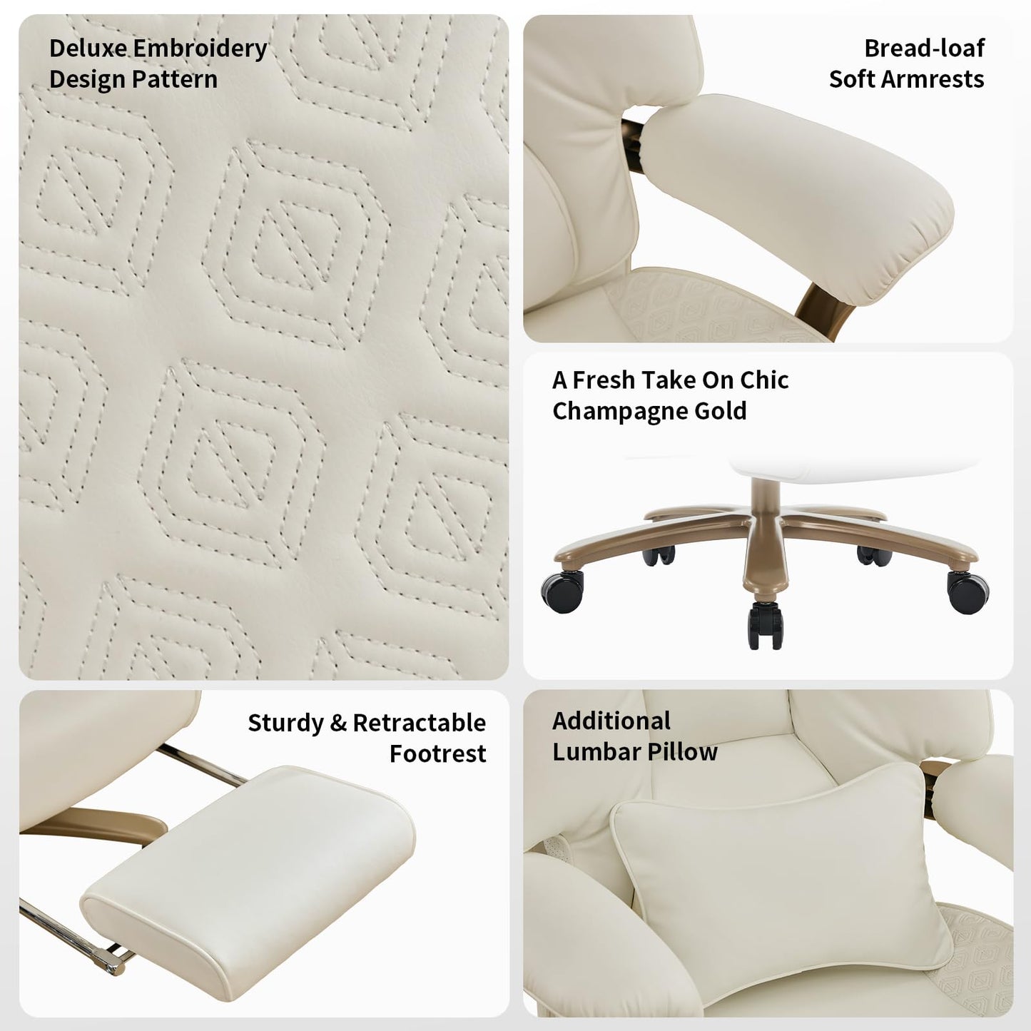 EXCEBET Big and Tall Executive Office Chair with Footrest, 400LBS Capacity Ergonomic High-Back Desk Office Chair with Lumbar Support, Padded Armrests & Thick Cushion, White PU Leather Chairs