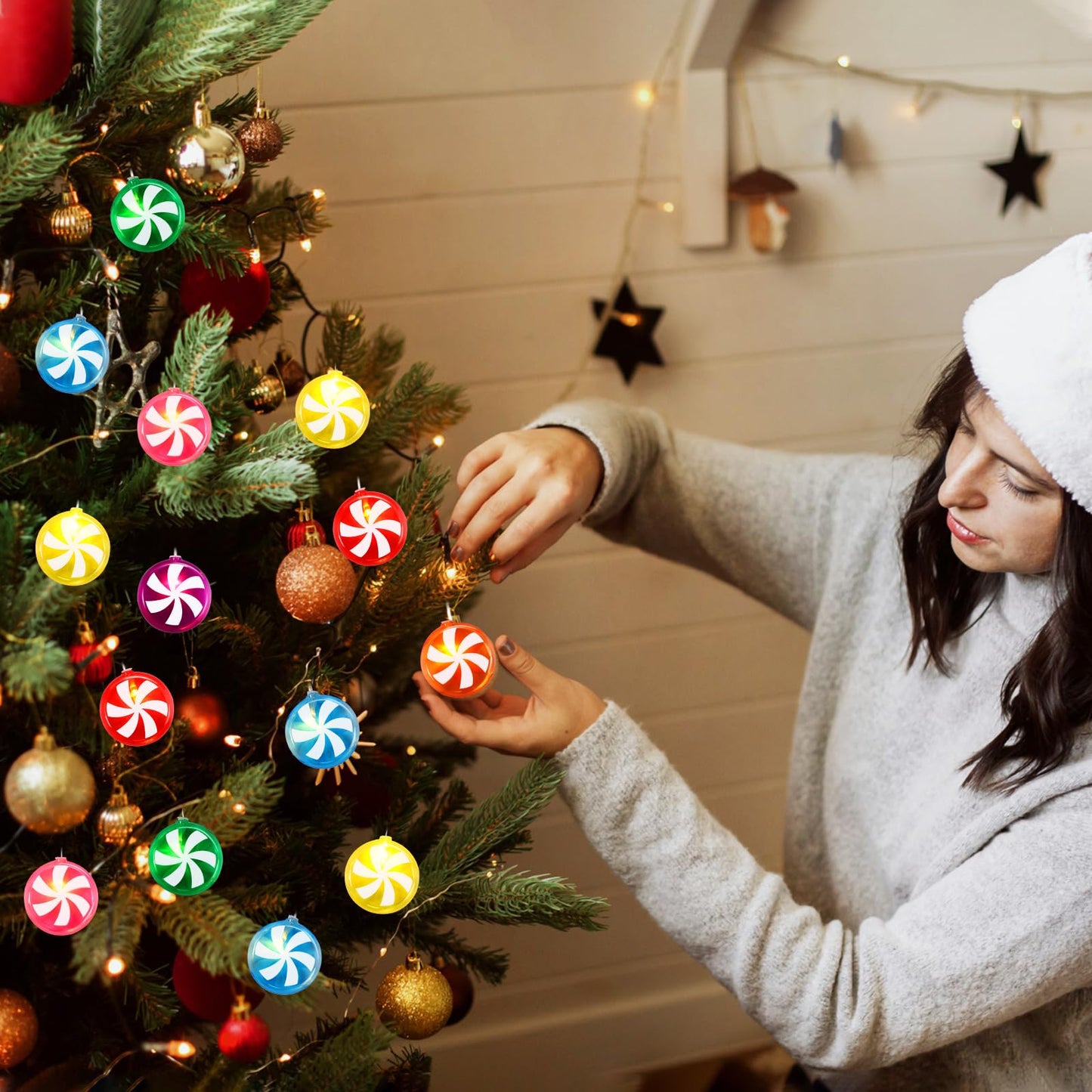 Gejoy Christmas Candy Cane String Lights, 21 LED, Battery Operated, Multicolor, 11 FT, Indoor/Outdoor, 2 Pcs
