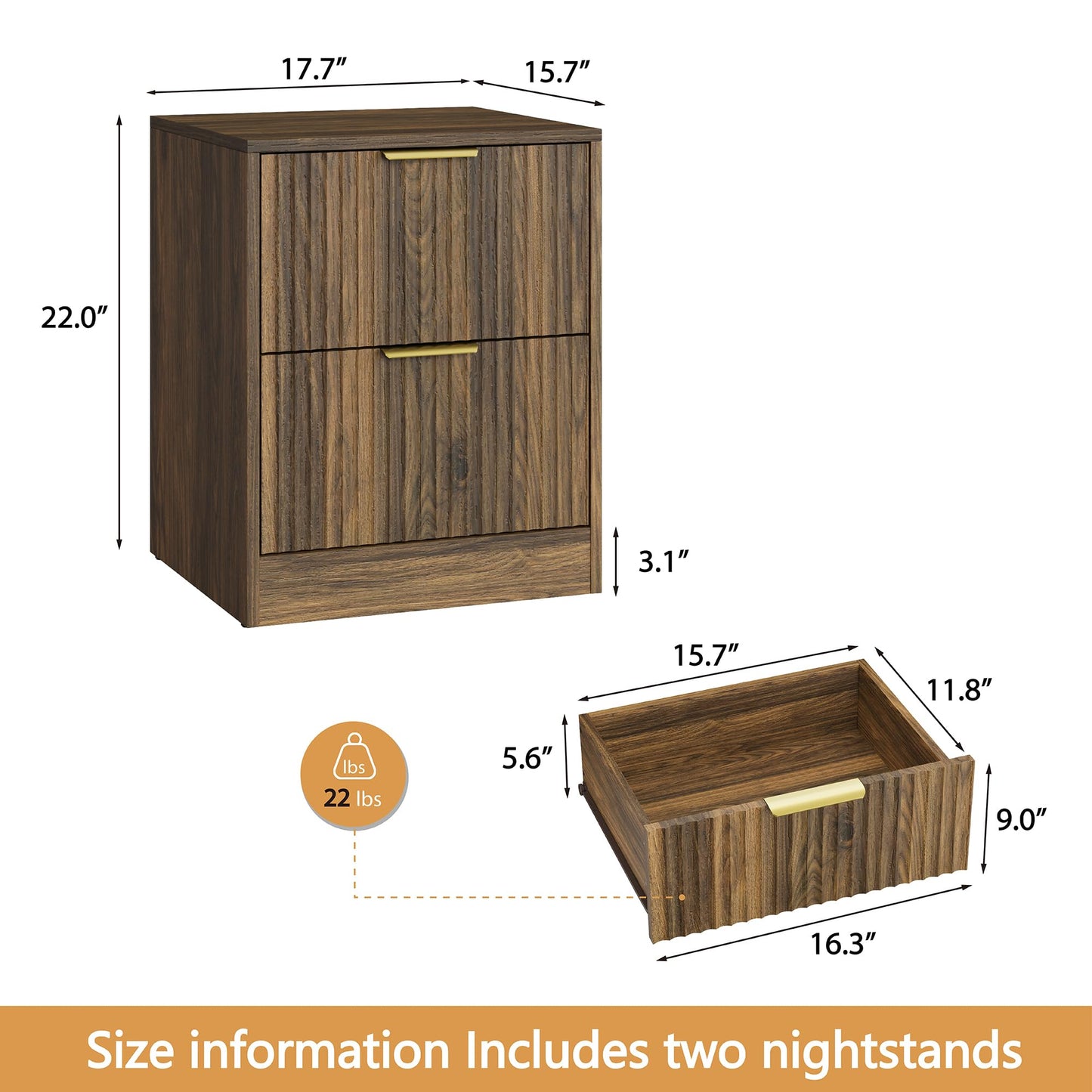 Sscaktu 3-Piece Modern Bedroom Furniture Set, Wide 6-Drawer Dresser & 2-Drawer Nightstands Set of 2, Natural Wood Dresser and Nightstand Sets for Bedroom, Hallway, Walnut