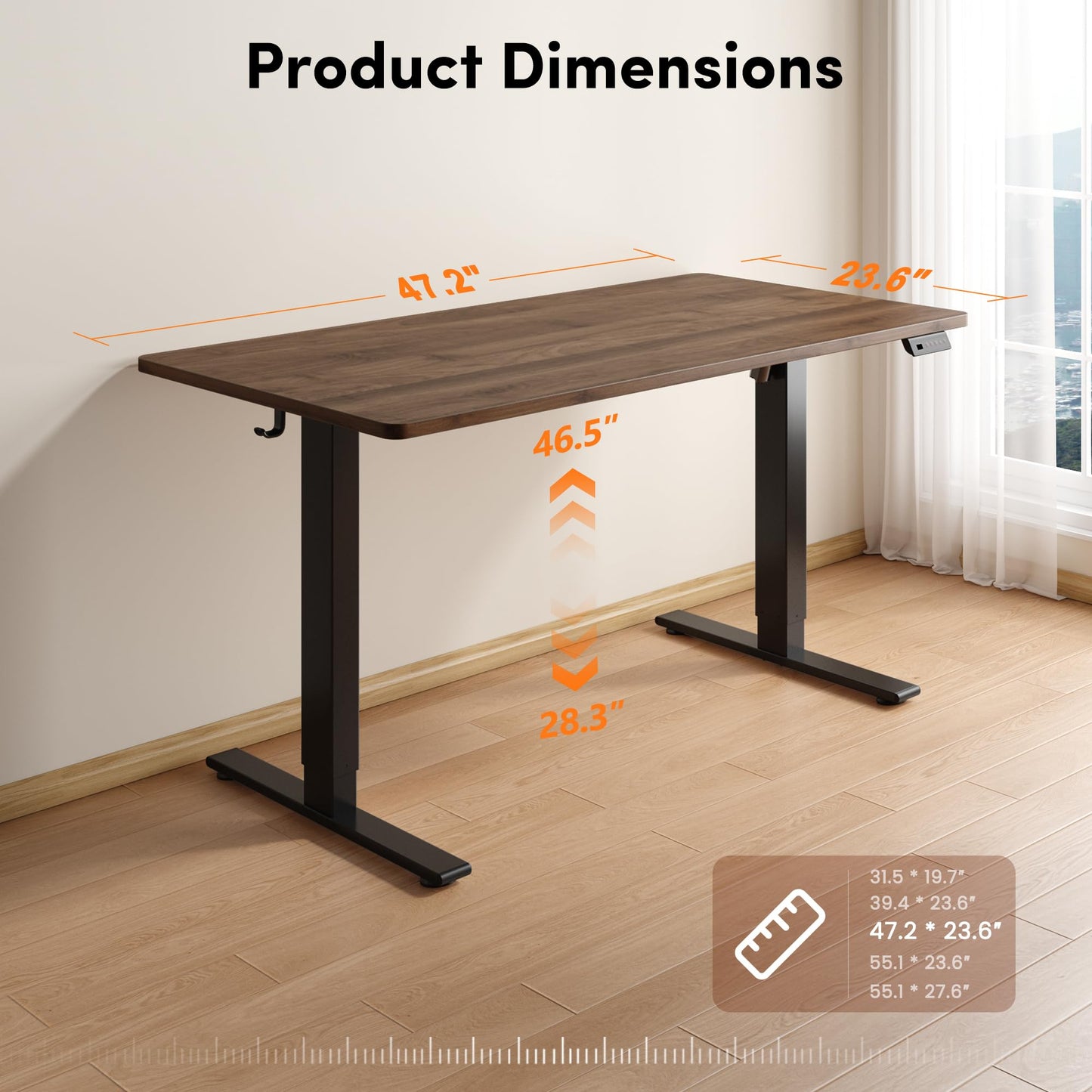 FEZIBO One-Piece Standing Desk, 48"x24" Seamless Tabletop Electric Height Adjustable for Home Office, Study Rooms & Multi-Device Workstations, Black Walnut