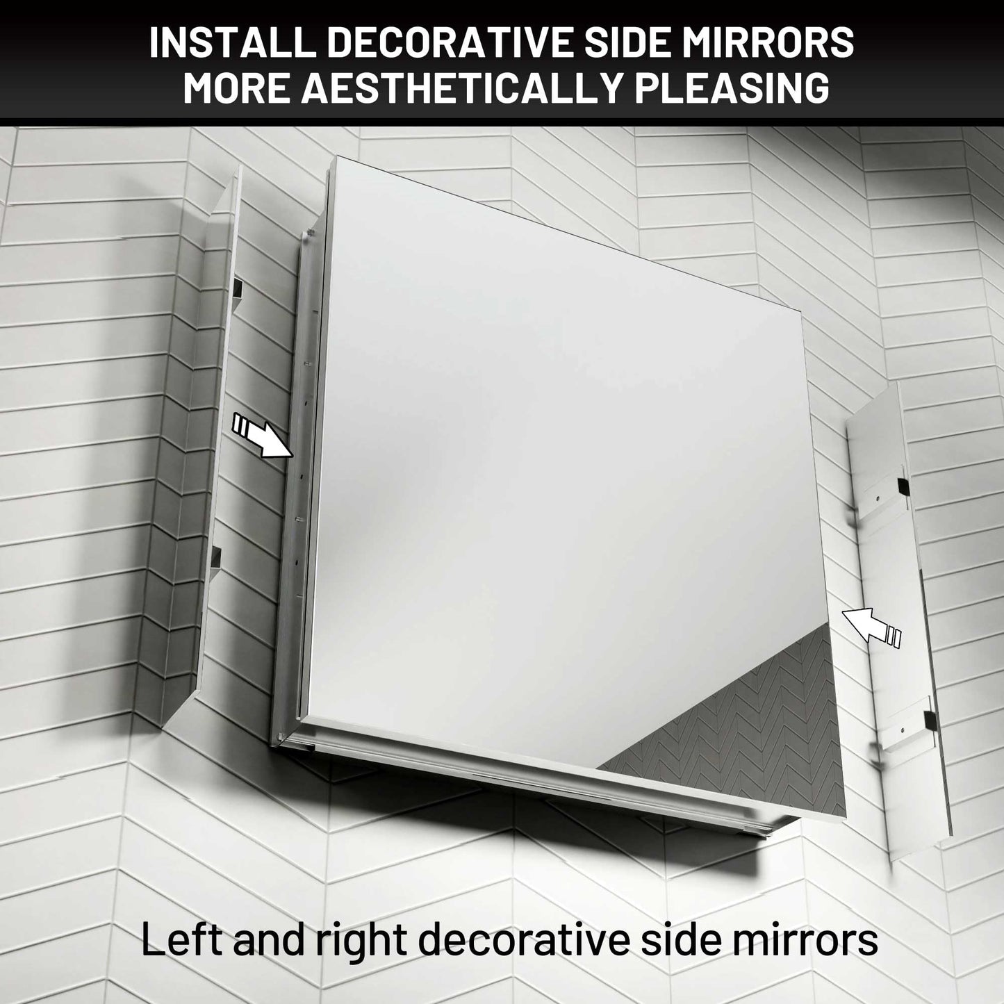 AZDHOME 24 x 26 Inch Bathroom Medicine Cabinet with Mirror, Surface/Recessed, Aluminum Frame with Mirrored Side Panels, Adjustable Shelves, Space-Saving Modern Farmhouse Design, Assembly Required