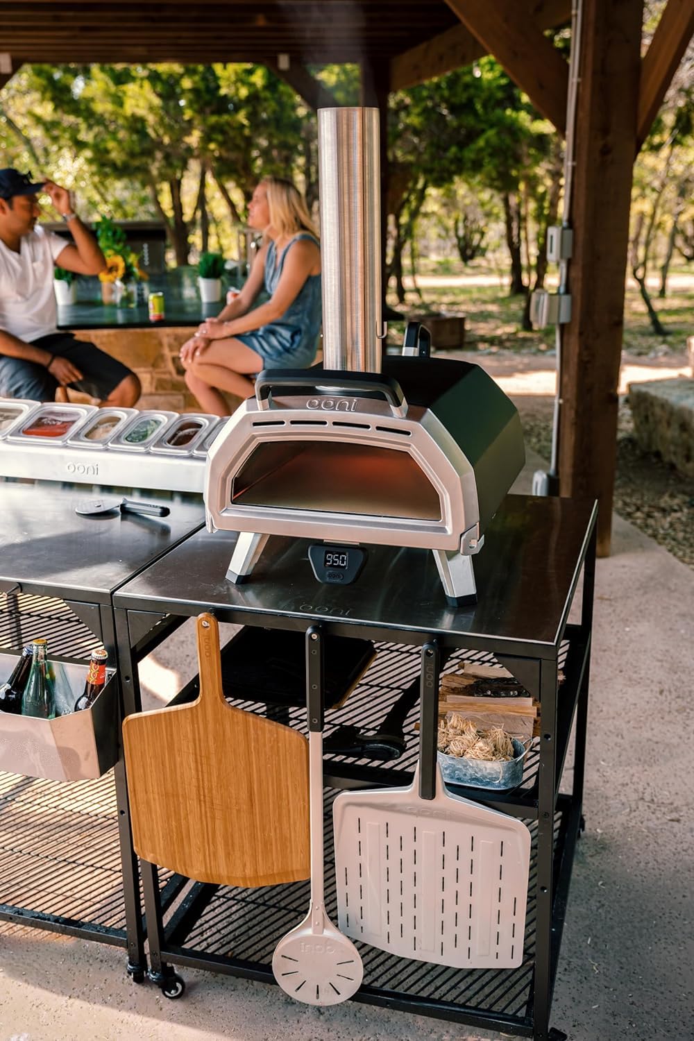 ooni Large Modular Outdoor Table - 31x31x35 Inch Stainless Steel Pizza Oven Stand, Barbecue Cart, Outdoor Pizza Station