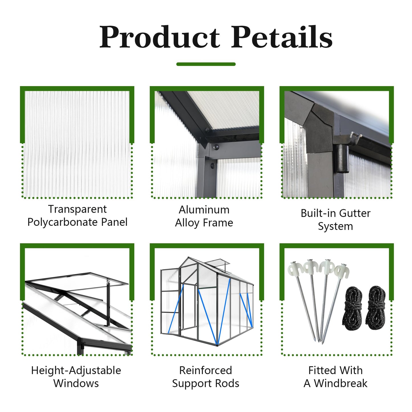 6x14FT Walk-in Polycarbonate Greenhouse Kit, Aluminum Frame Garden Greenhouse with Vent Windows & Rain Gutter, UV Resistant Plant Nursery House for Backyard Patio Plant Growing Shelter