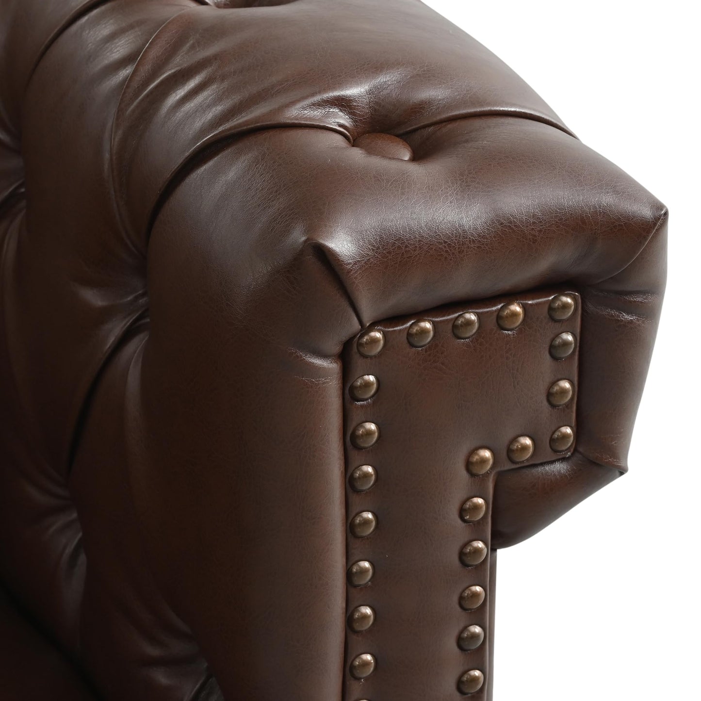 Eafurn Symmetrical L-Shaped Chesterfield Sectional Sofa, Tufted Faux Leather Sofa with Thickness Cushions, Rolled Arms & Nailhead Trim, 5-Seat Corner Couch for Living Room, Apartment or Office