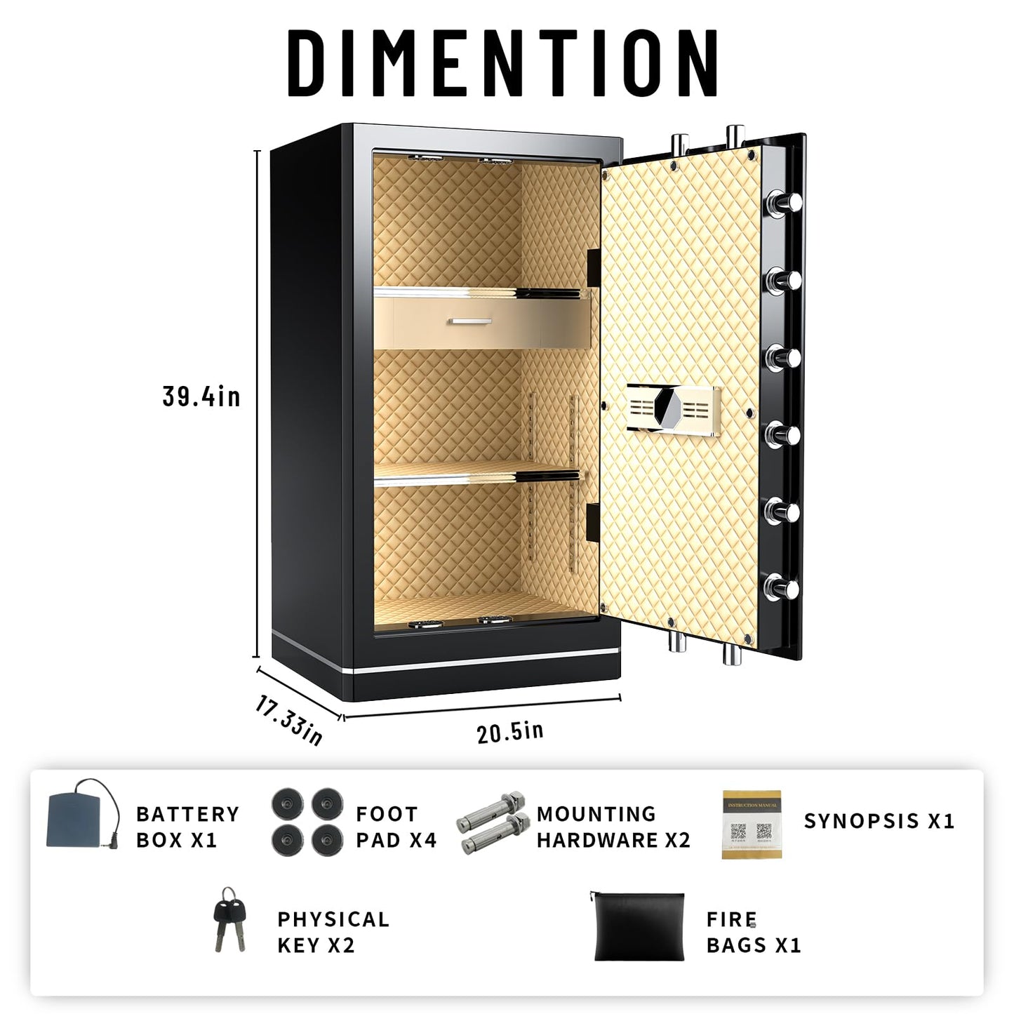 FABAO 8.1 Cuft Extra Large Home Safe,Big Security Fireproof Safe Box with Fireproof Bag,Built-In Drawer and Removable Shelf Perfect for Safe Box to storage Documents Money Valuables(Keypad Lock)